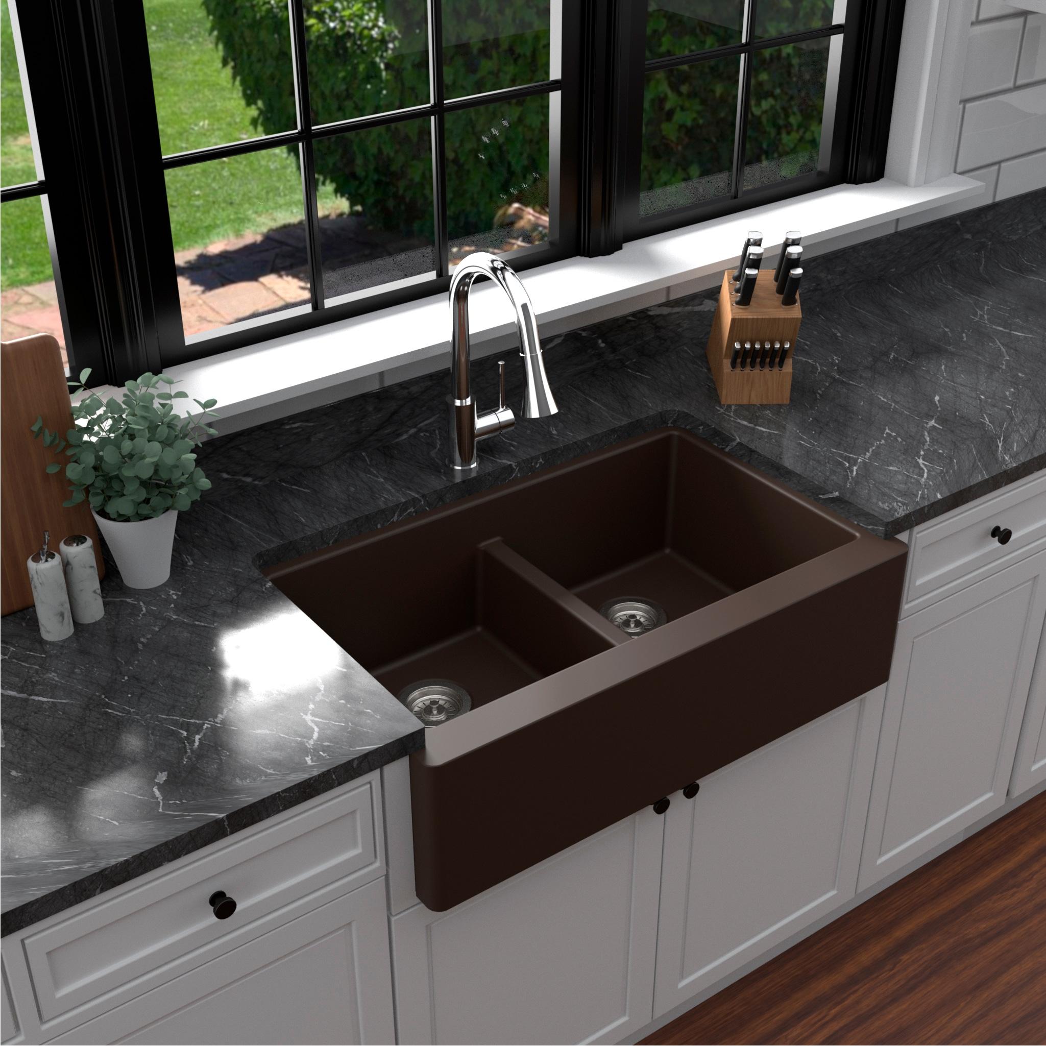 Karran Karran Quartz 34'' X 21-1/4'' 50/50 Double Bowl Farmhouse/Apron Front Kitchen Sink Kit QA-750-BR-PK1