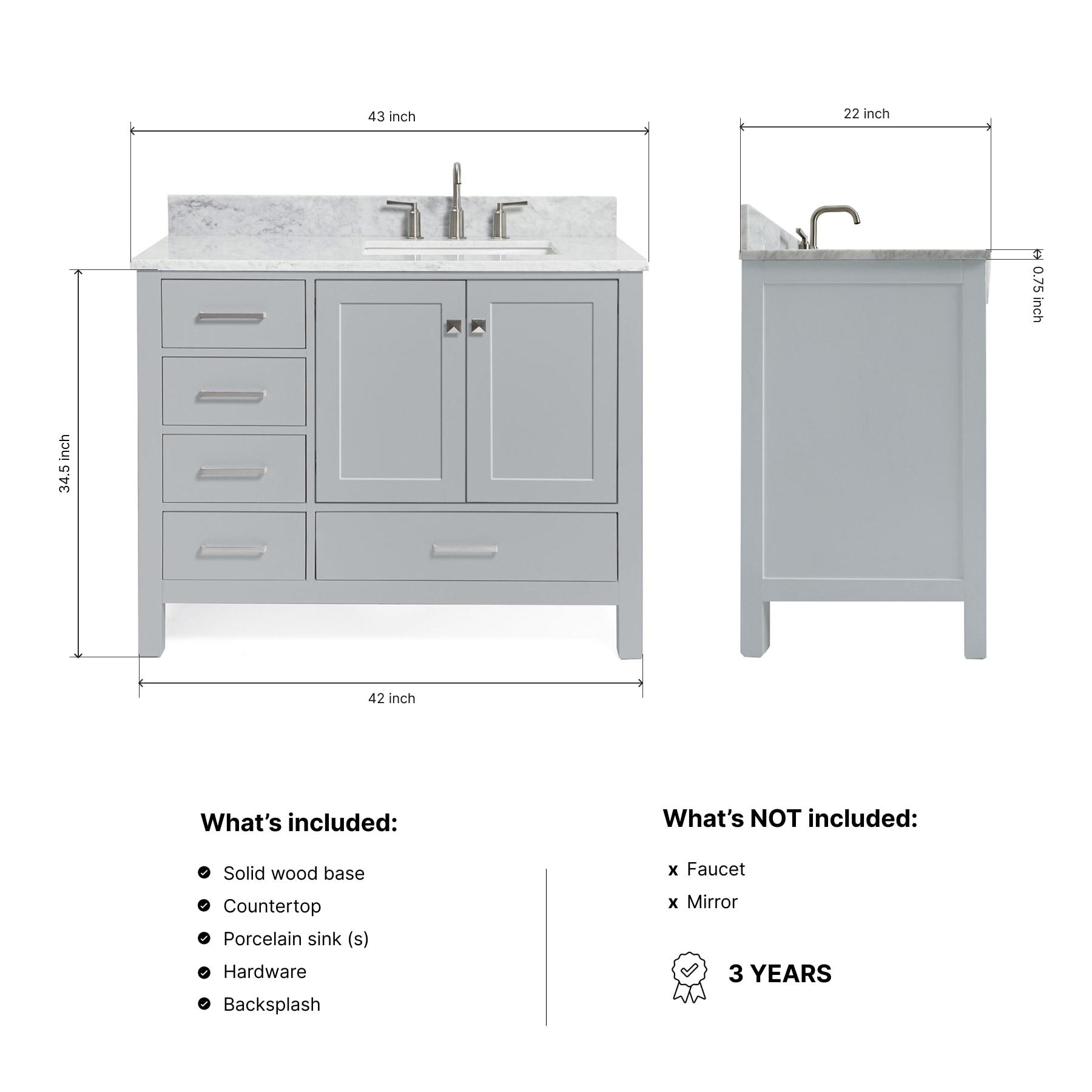 Ariel A043srcw2rvo Cambridge 43" Free Standing Single Basin Vanity Set - Grey
