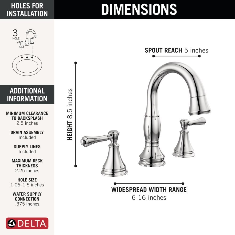 Cassidy Widespread Bathroom Faucet 3 Hole, 2-handle Bathroom Sink Faucet with Drain Assembly