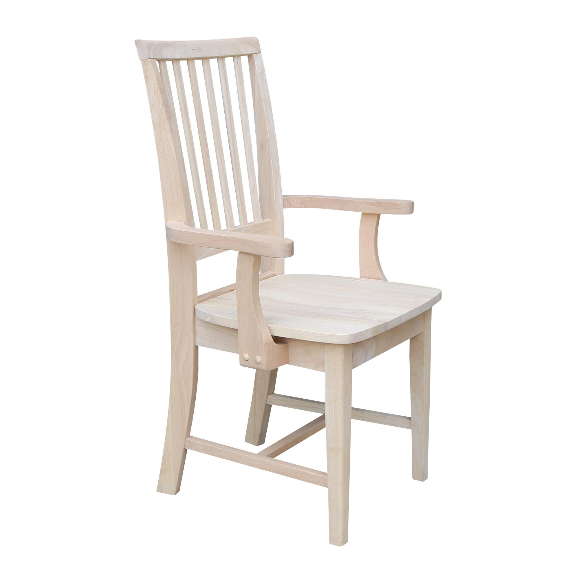 Mission Side Chair with Arms Unfinished - International Concepts: Solid Wood, Slat Back, Kitchen Furniture