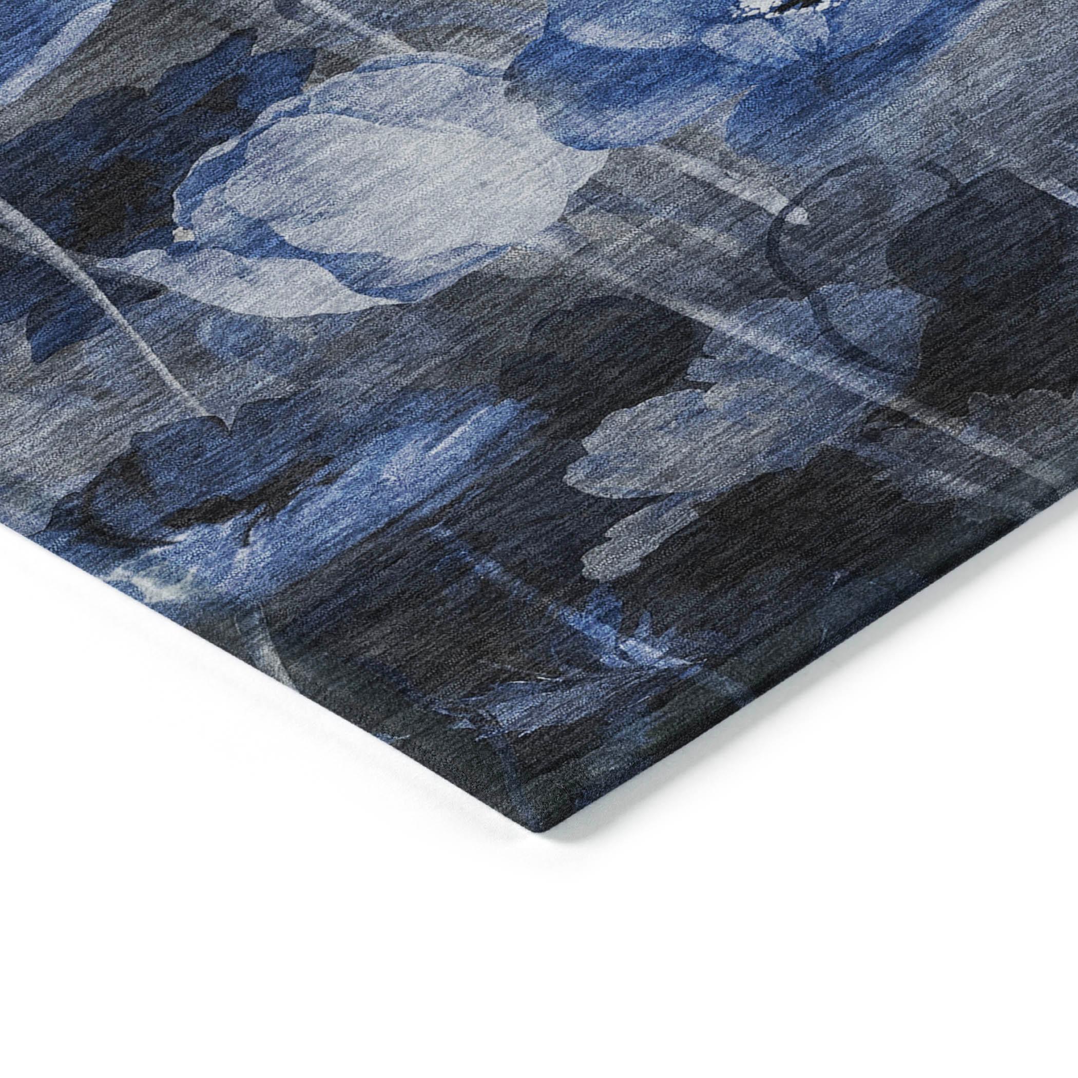 Blue Floral Machine-Washable Non-Slip 3' x 5' Area Rug