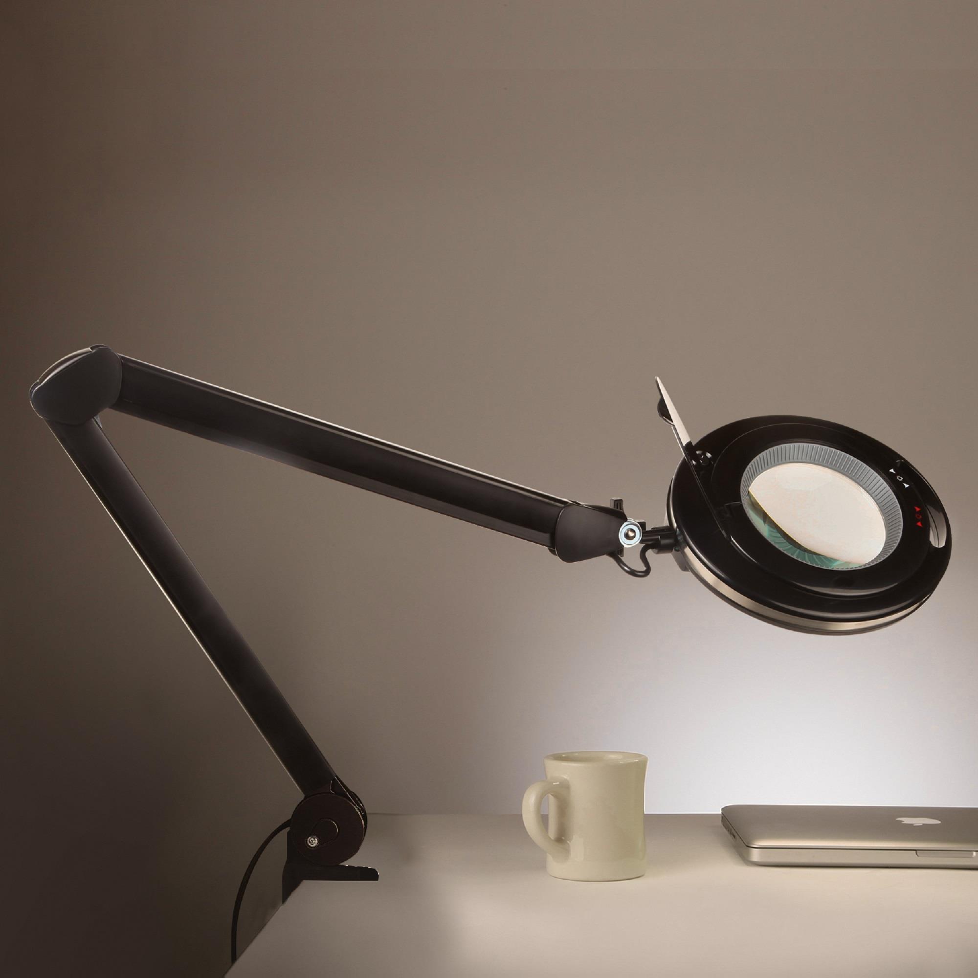 Brightech Lightview Pro 33 in. Adjustable Swing Arm Integrated 2.25X Magnifying Dimmable LED Desk Clamp Lamp
