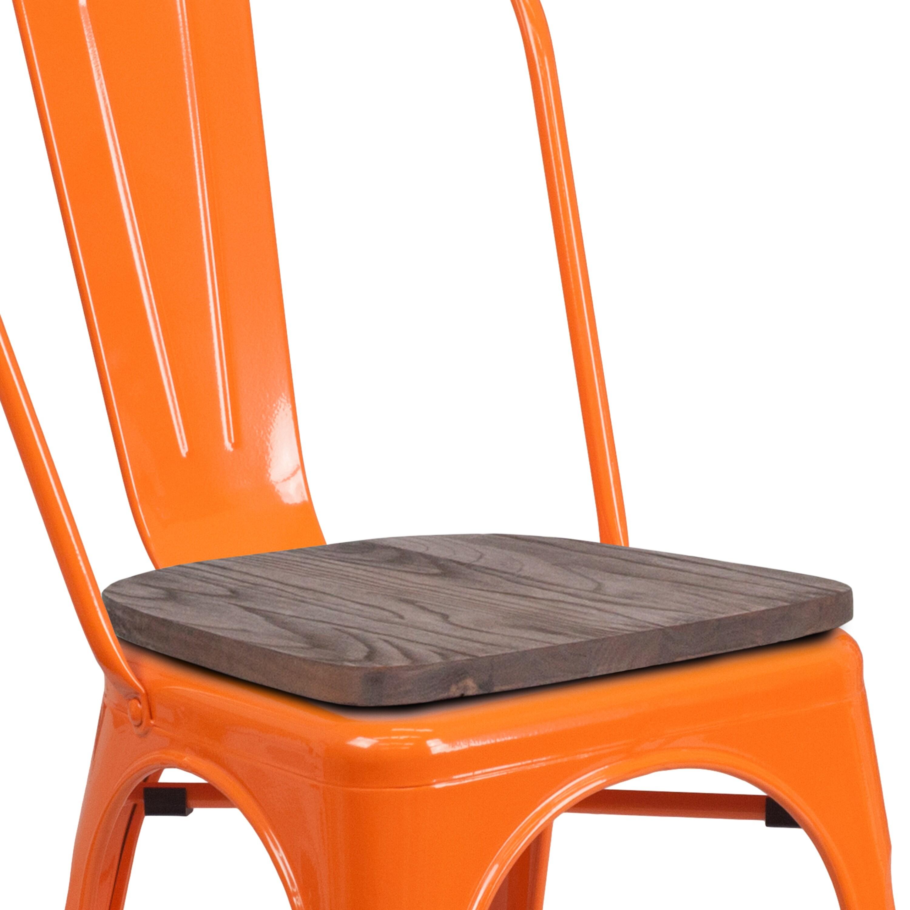 Flash Furniture Orange Metal Stackable Chair with Wood Seat