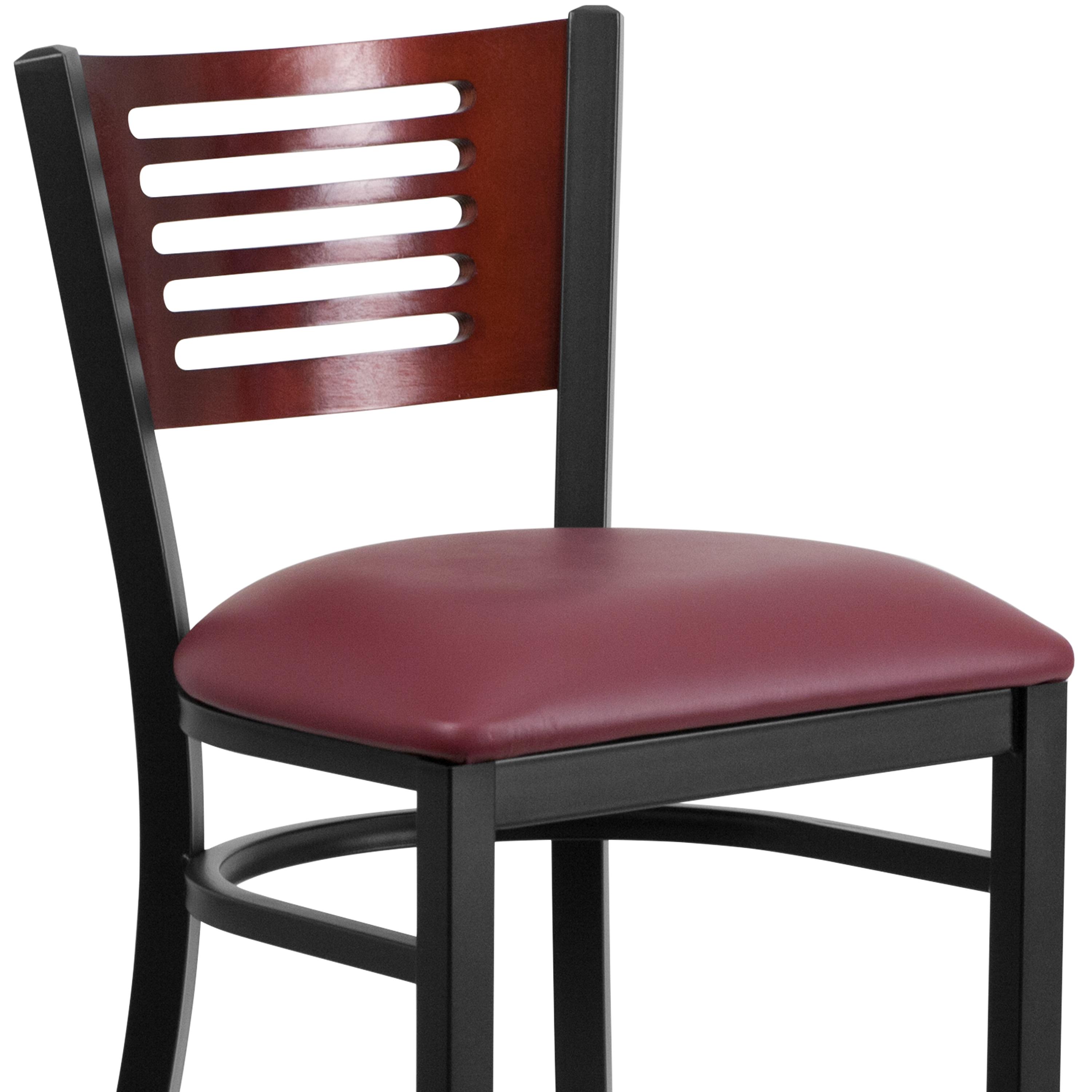 Flash Furniture HERCULES Series Black Slat Back Metal Restaurant Barstool - Mahogany Wood Back, Burgundy Vinyl Seat