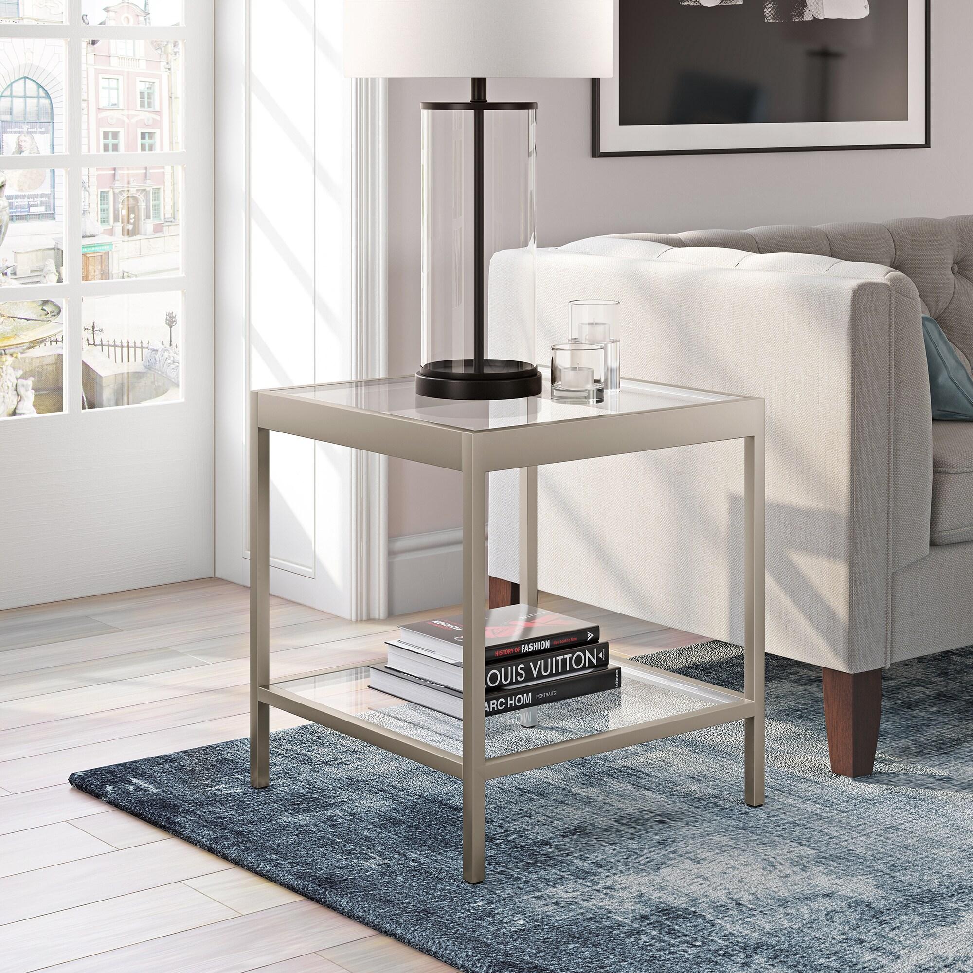Evelyn&Zoe Alexis 20" Wide Square Side Table, Nickel