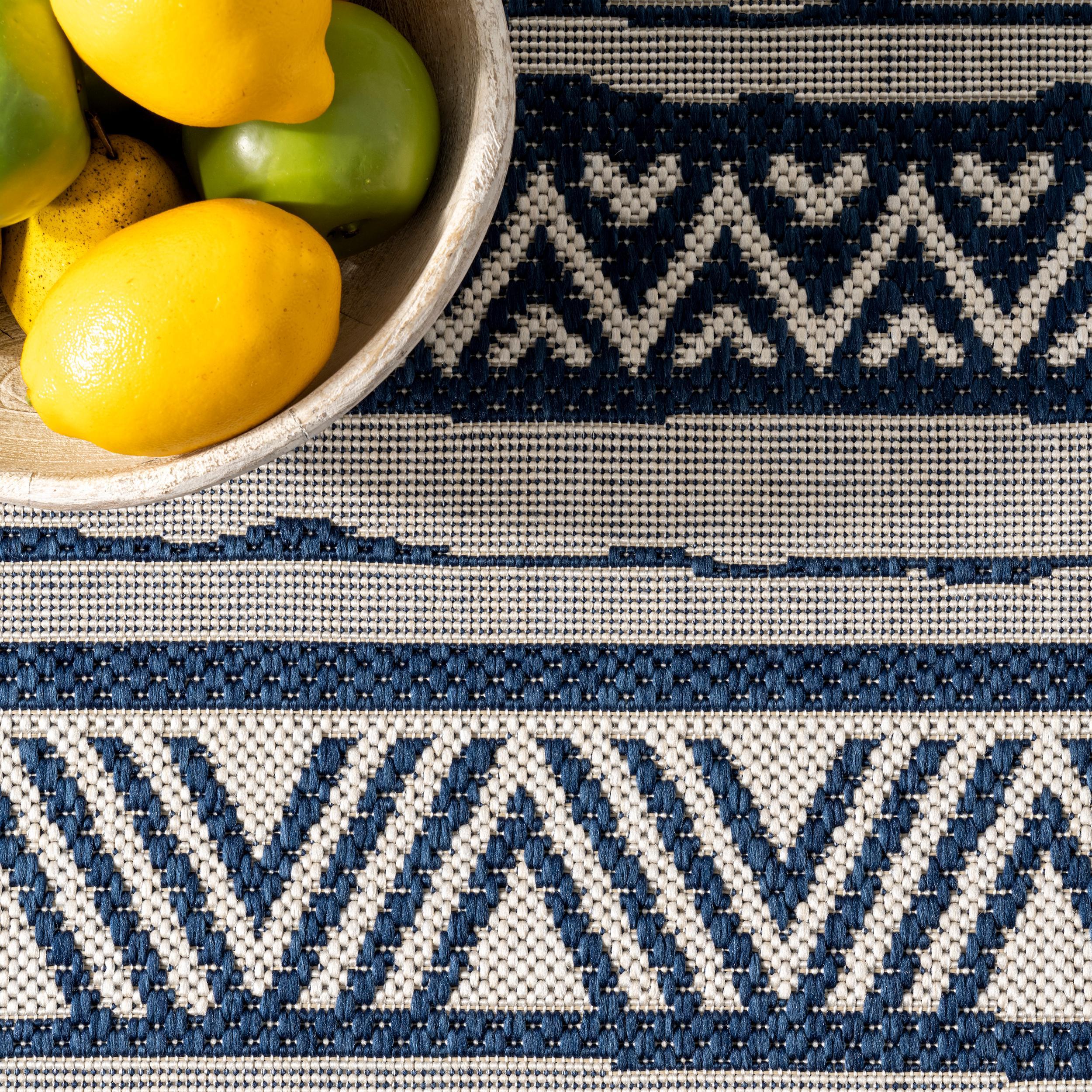4'x6' Abbey Geometric Striped Indoor and Outdoor Area Rug Navy - nuLOOM: Low Pile, Rectangle, Polypropylene & Polyester