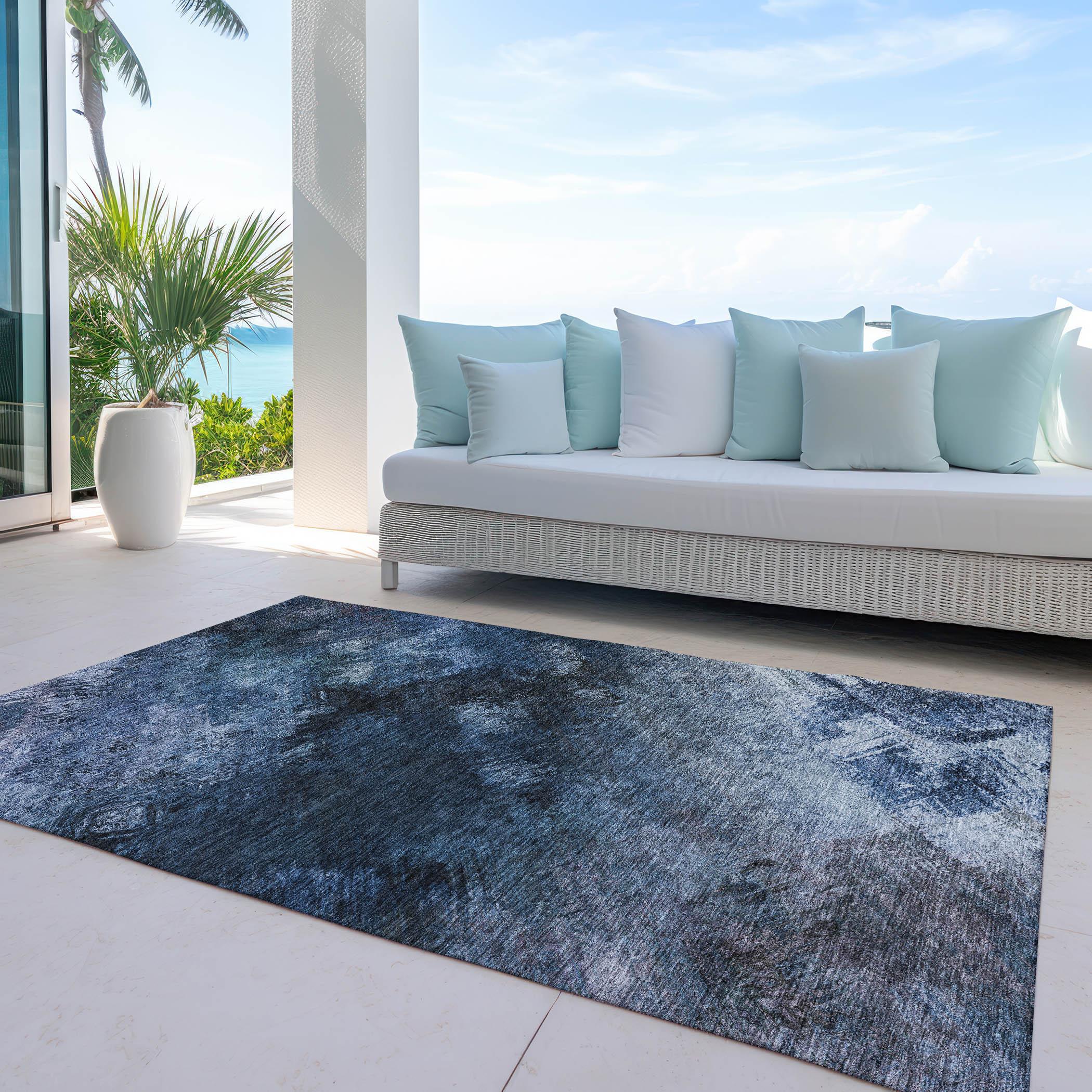 Addison Rugs Chantille Indoor/Outdoor Transitional Modern Blue Washable Rectangle Rug, 8' x 10'