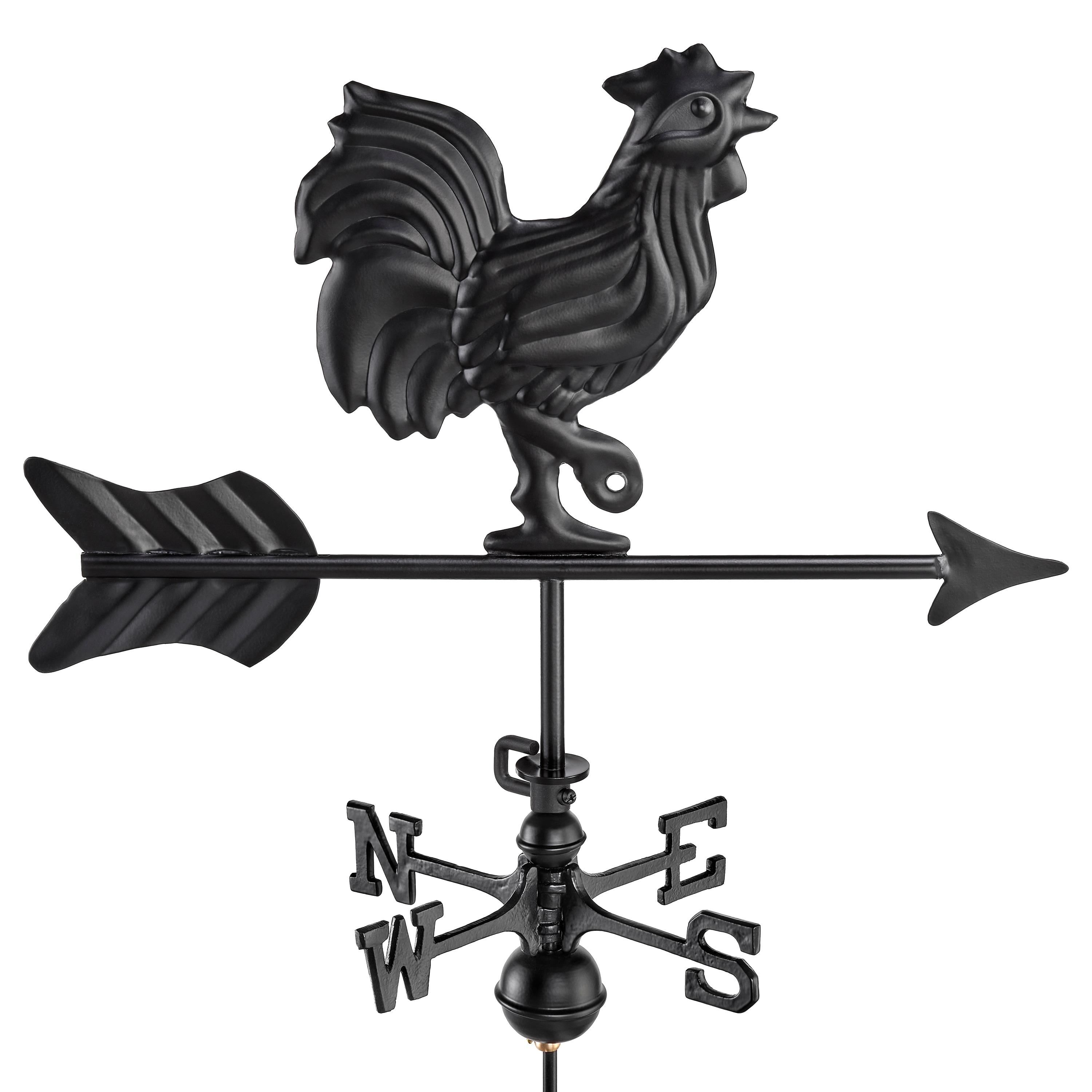 Black Aluminum Roof-Mount Rooster Weathervane for Small Structures