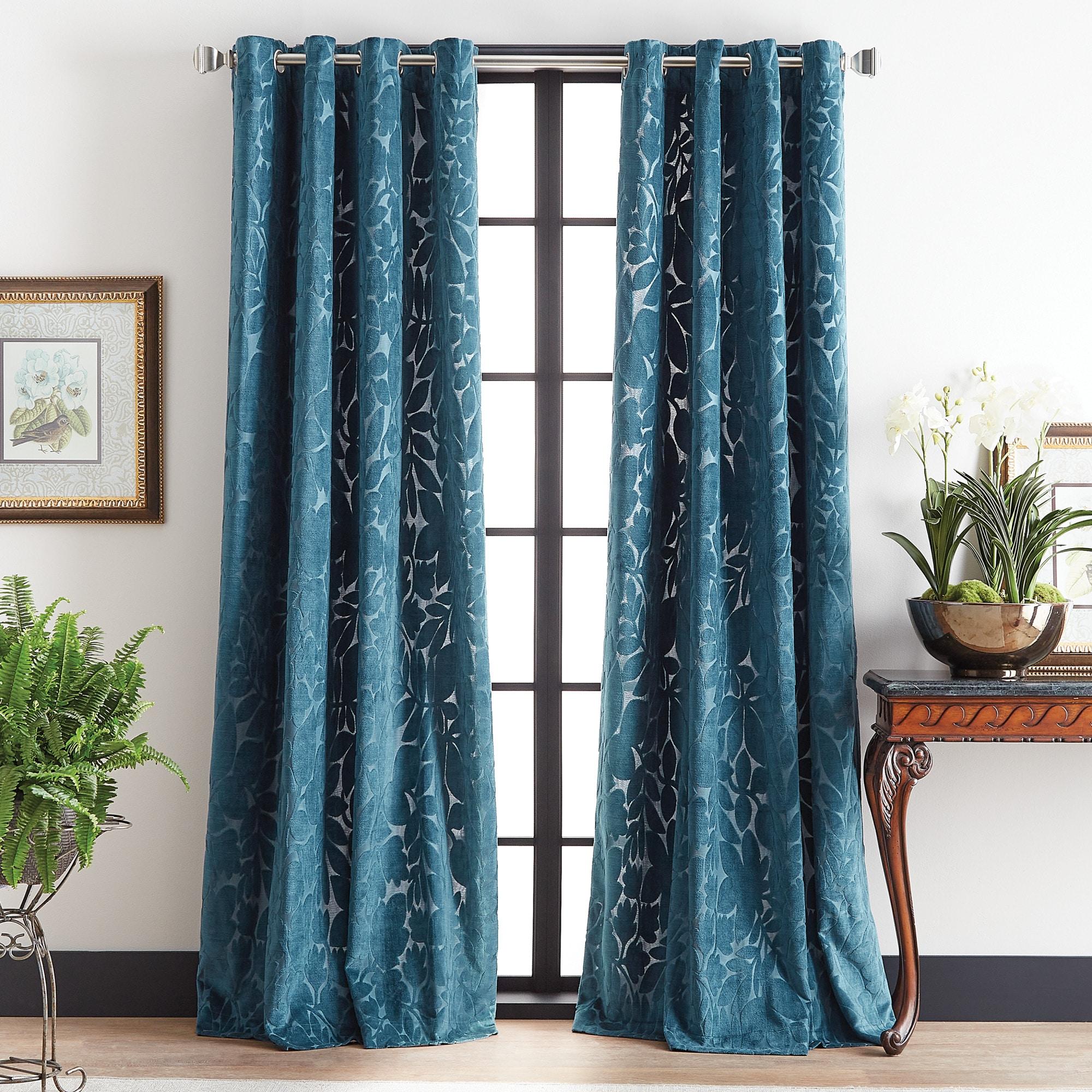 Martha Stewart Sherwood Velvet Grommet Teal Curtain Panel Pair (Set of 2)