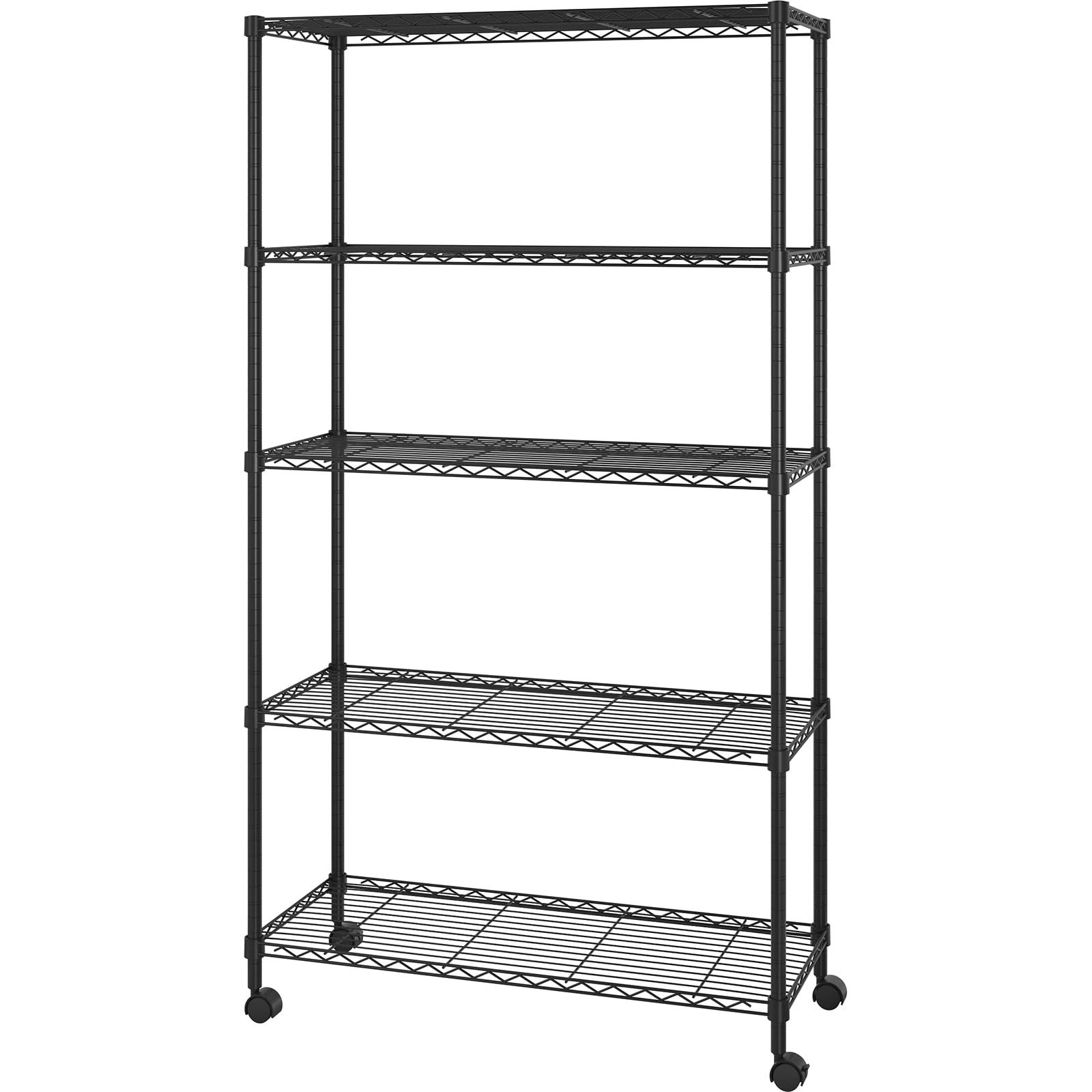 Ktaxon Black 5 Tier Rolling Steel Shelving Unit Wire Shelves Garage Shelving Storage Racks,On wheels