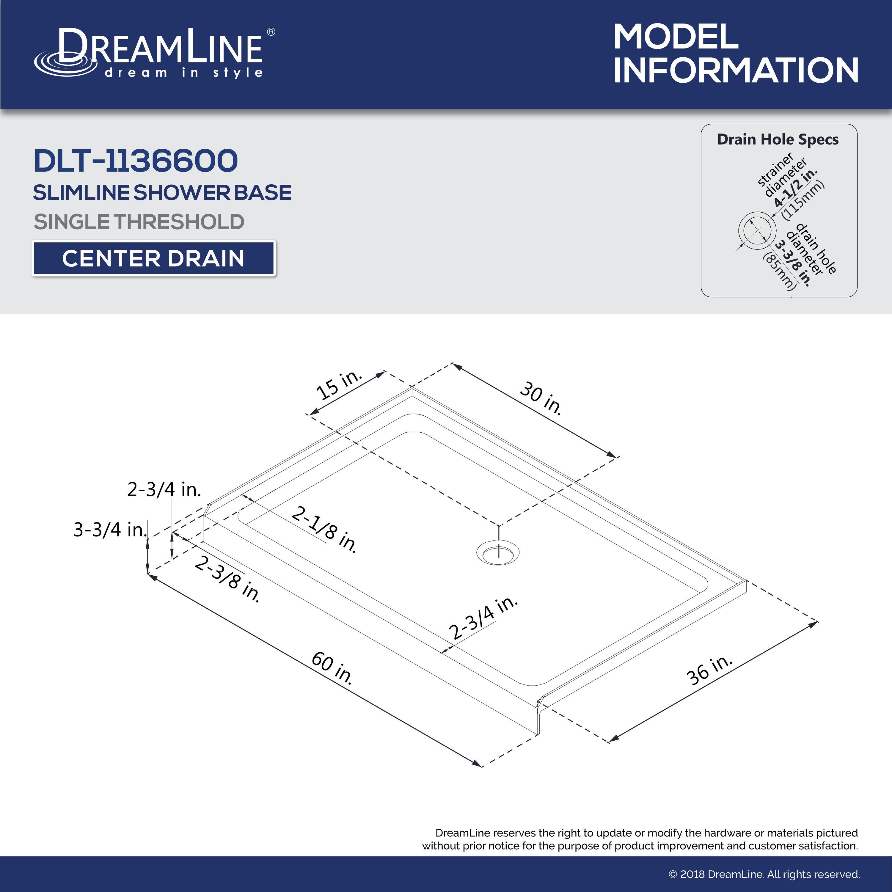 SlimLine 60" x 36" Single Threshold Shower Base