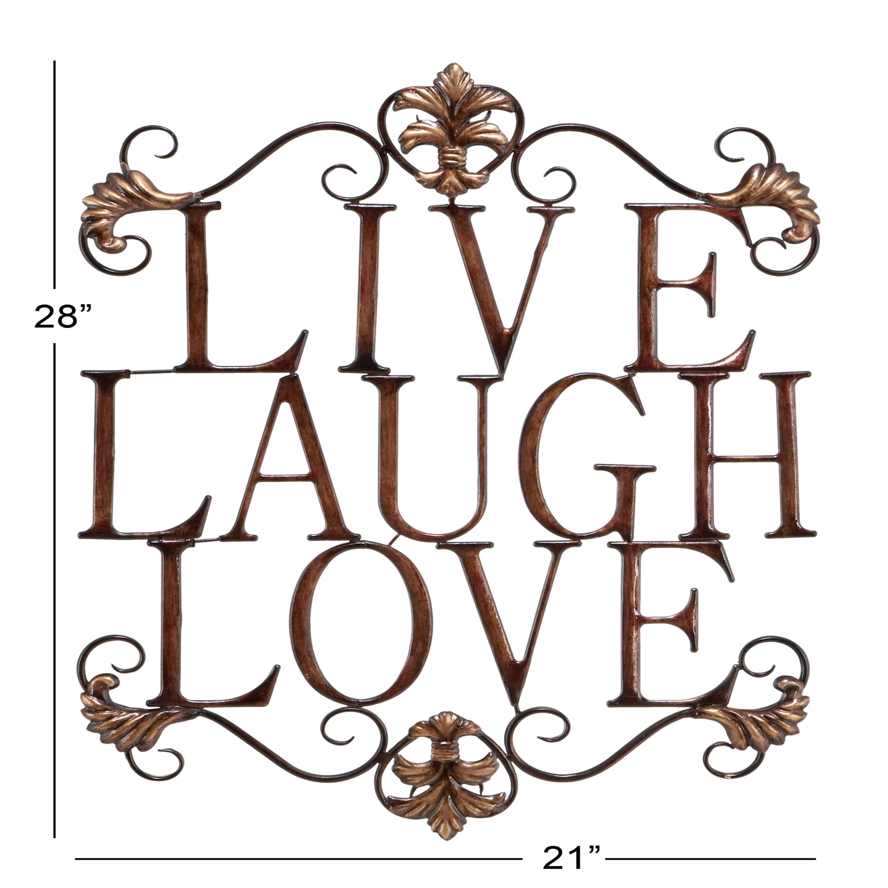 Deco 79 Metal Sign Live Love Laugh Wall Decor with Scrollwork, 21" x 1" x 28", Brown