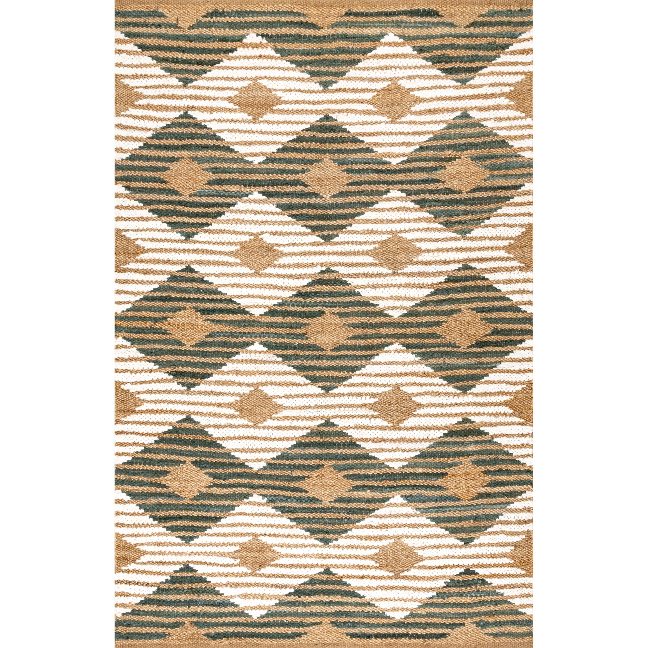 nuLOOM Hand Braided Marla Denim And Jute Diamonds Area Rug, 3' x 5', Olive