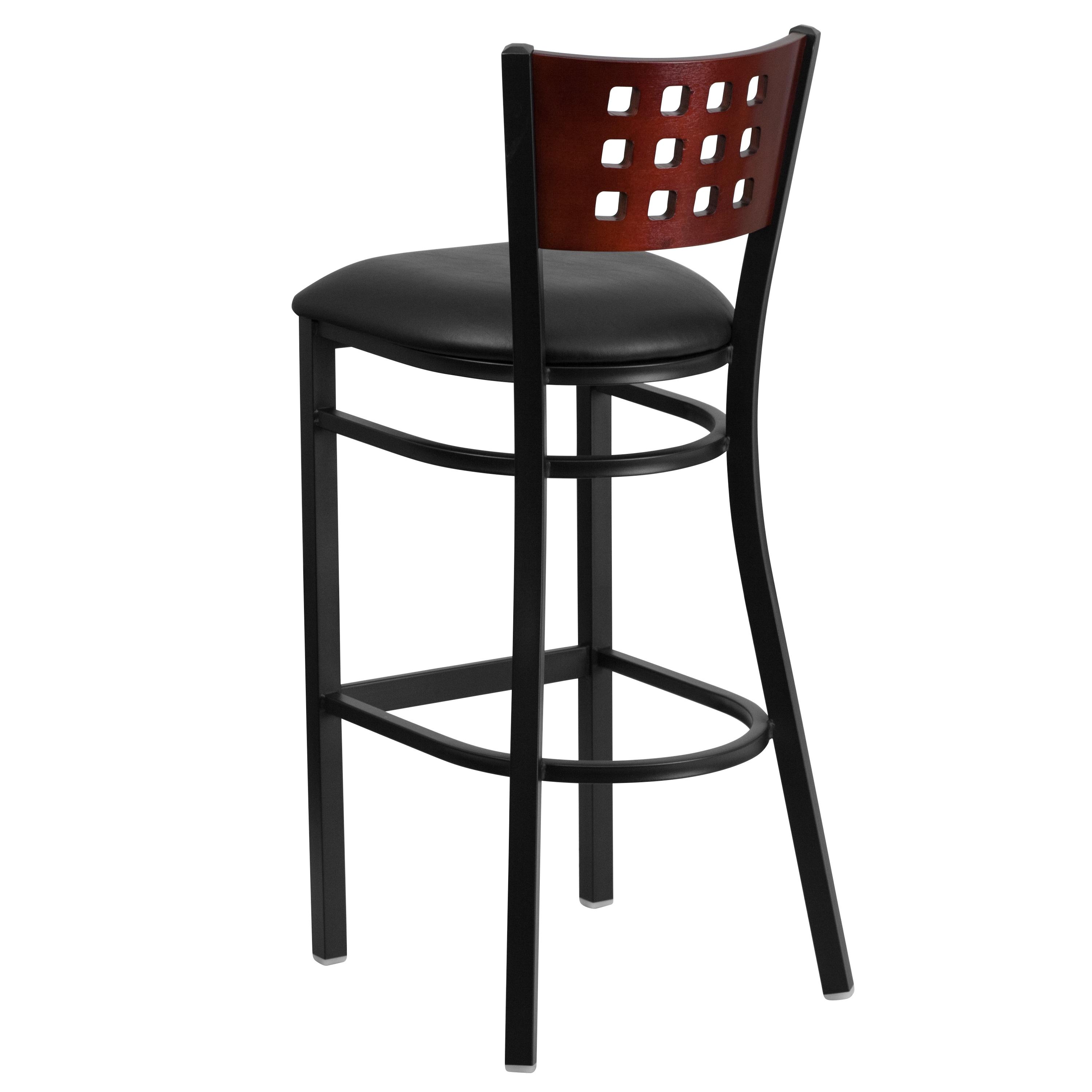 Flash Furniture HERCULES Series Black Cutout Back Metal Restaurant Barstool - Mahogany Wood Back, Black Vinyl Seat