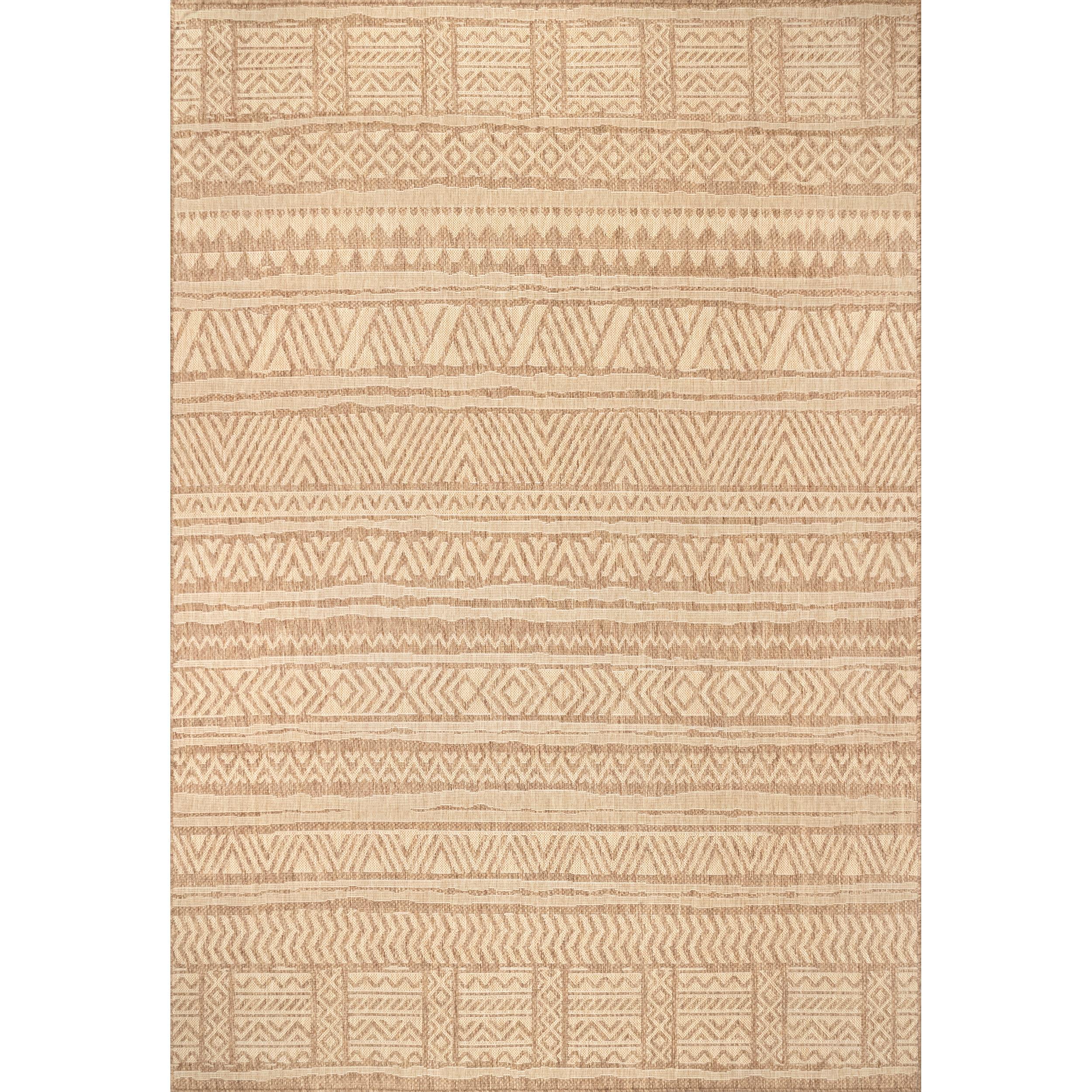 6'7"x9' Abbey Geometric Striped Indoor and Outdoor Area Rug Beige - nuLOOM: Low Pile, Machine Made, Polypropylene