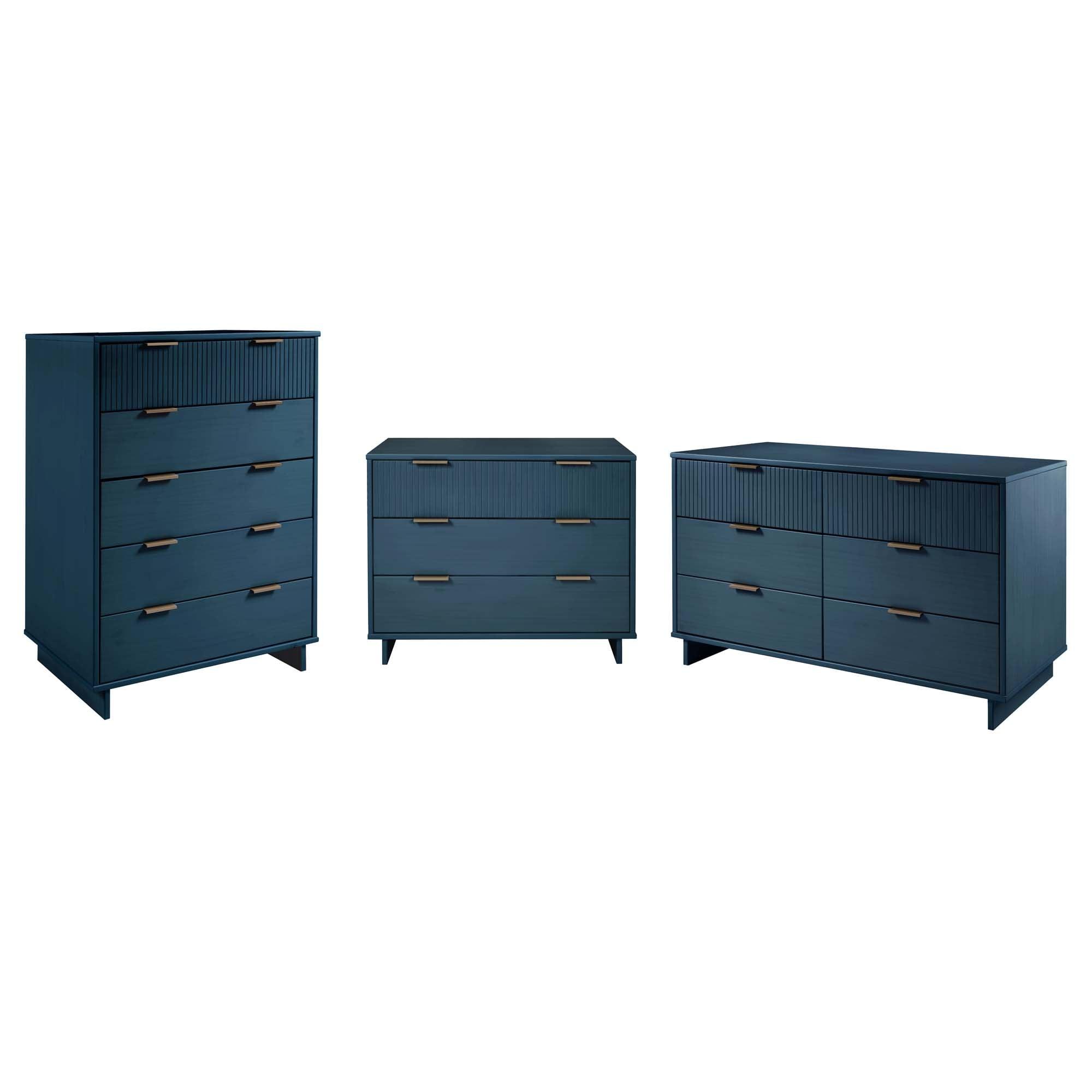 Manhattan Comfort 3pc Granville Chest with Single Dresser and Double Dresser Bedroom Set Midnight Blue: Includes Anti-Tip Hardware, Modern Style