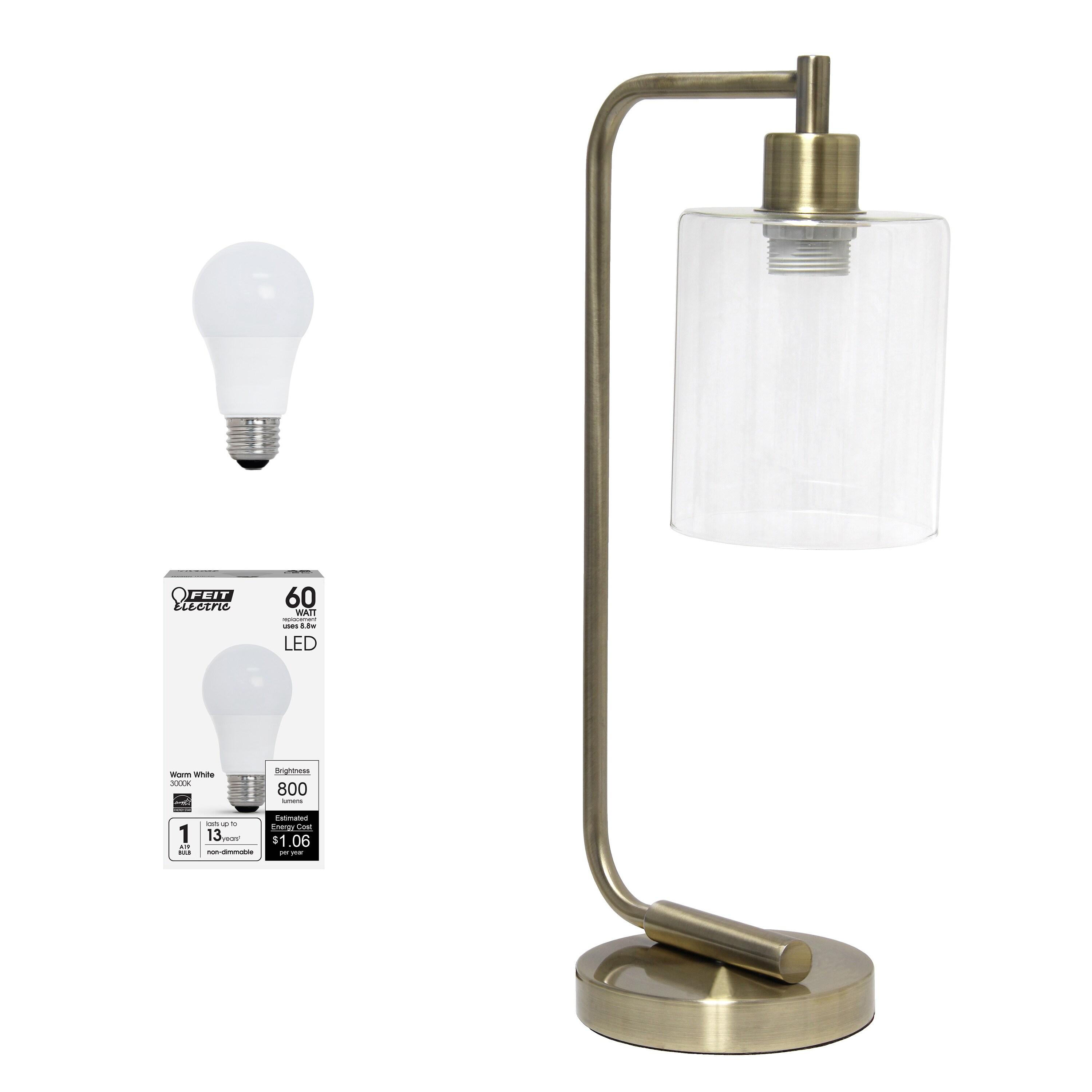 Modern Iron Desk Lamp with USB Port and Glass Shade Antique Brass Finish - Lalia Home: ETL Listed, No Assembly, Edison Bulb Compatible