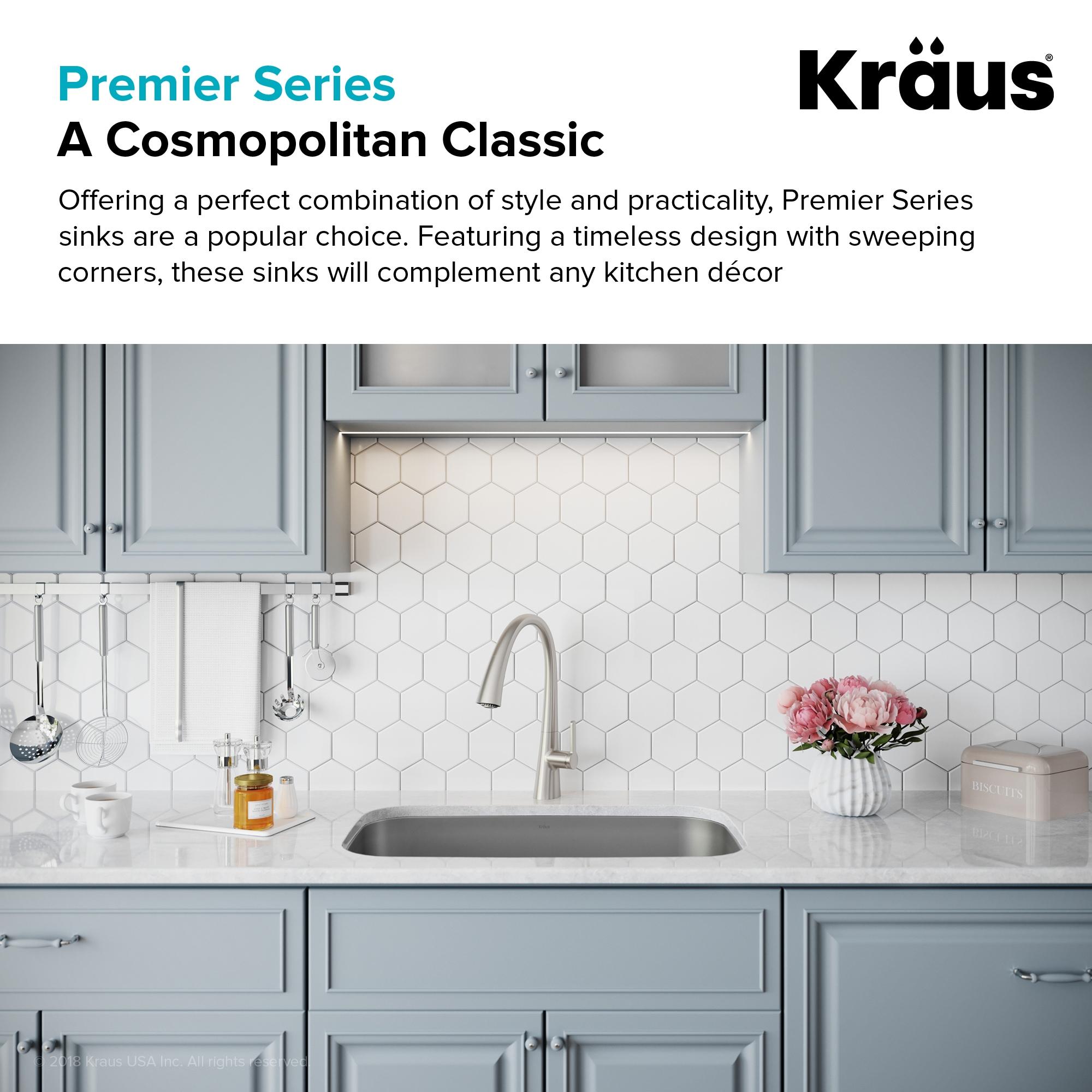 KRAUS Premier 16 Gauge Undermount Single Bowl Stainless Steel Kitchen Sink