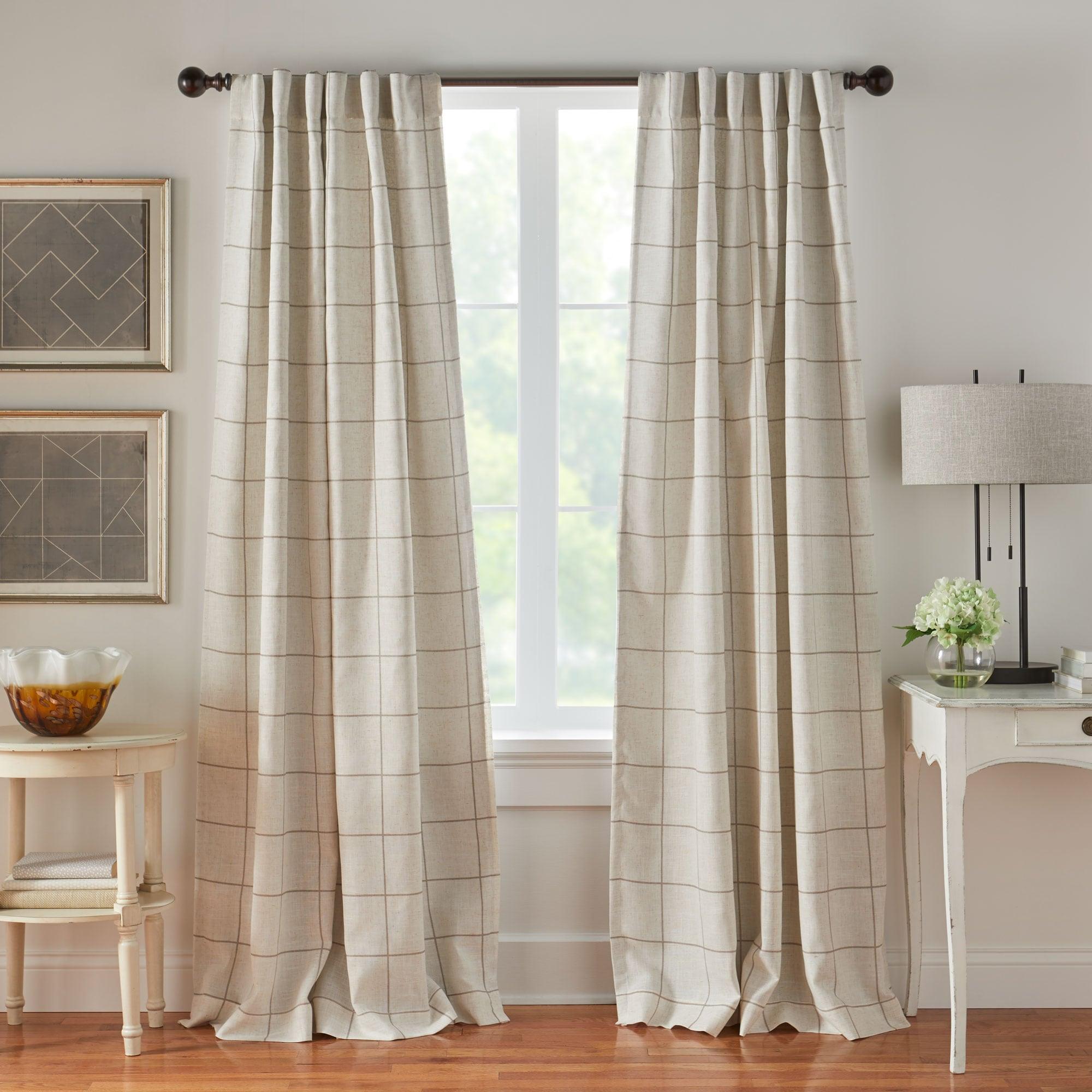 Brighton Windowpane Plaid Lined Room Darkening Single Window Curtain Panel  - 52" x 95" - Linen - Elrene Home Fashions