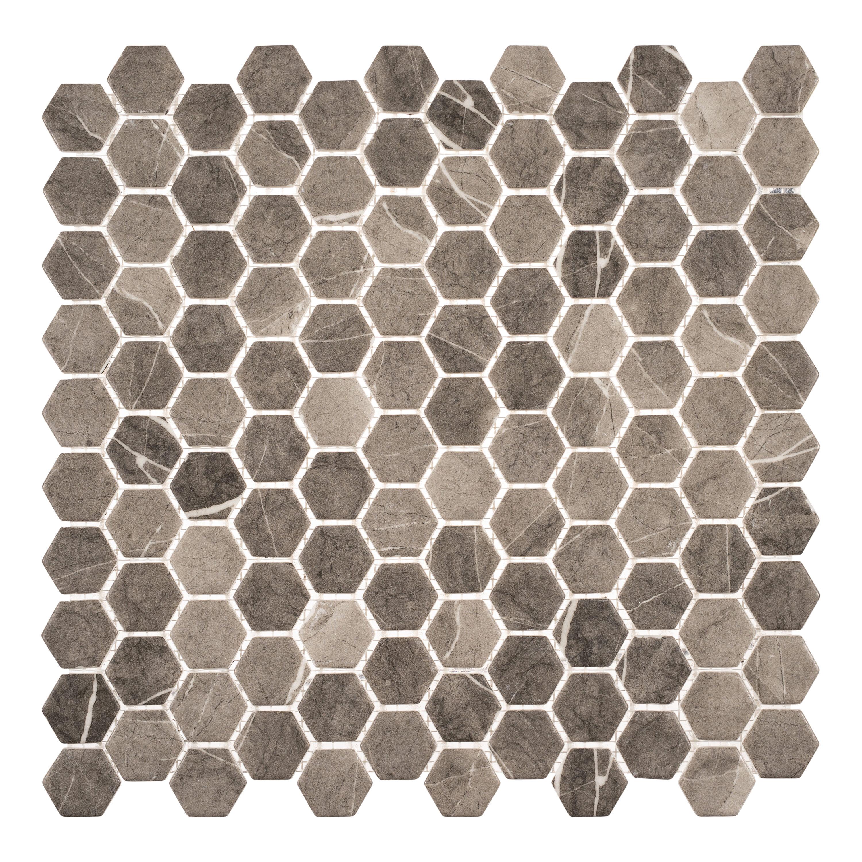 SAMPLE-Trillions Fossil Gray Honeycomb Stone Look Matte Glass Mosaic Wall and Floor Tile