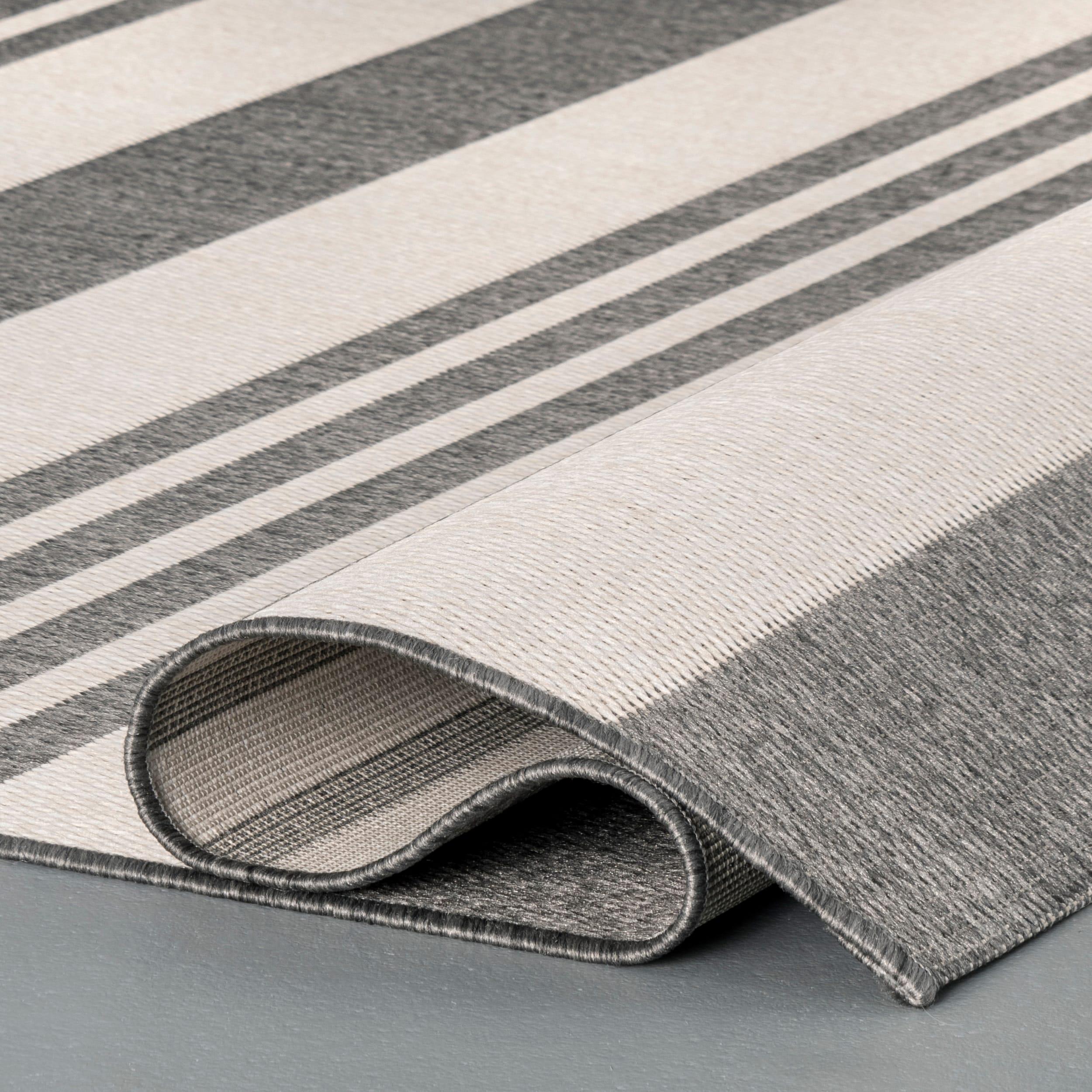 Nuloom Robin Striped 2x8 Indoor/Outdoor Runner Rug for Living Room Patio Deck Front Porch Entryway Hallway Kitchen, Light Grey/Ivory