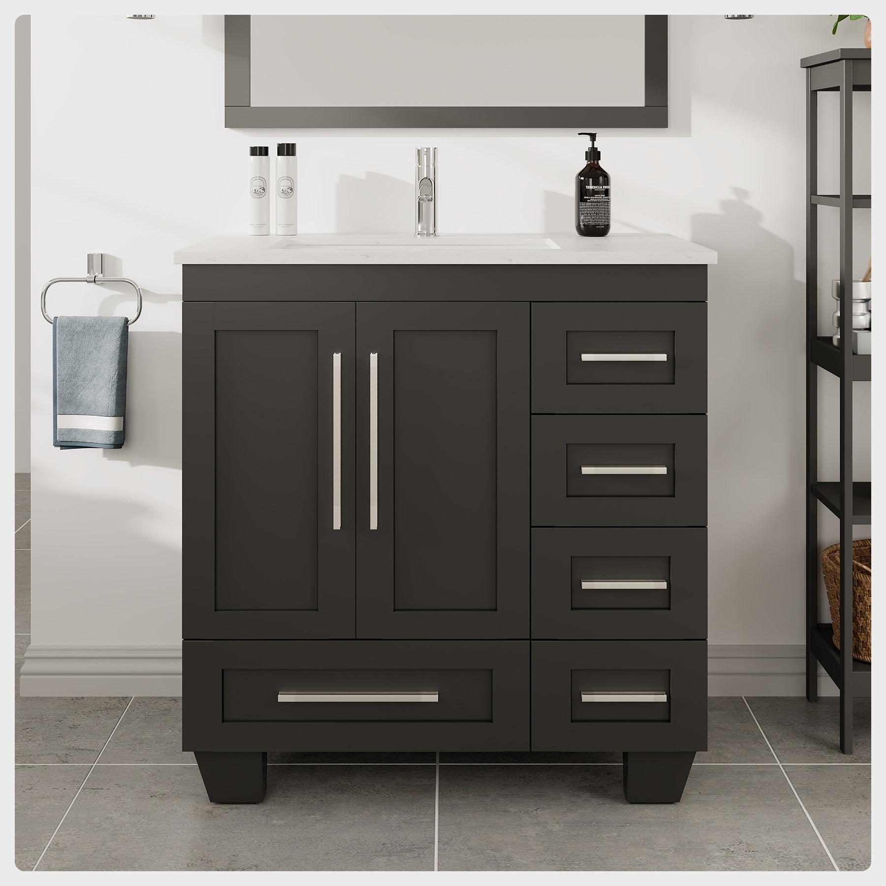 Eviva Loon 30"W x 22"D Espresso Bathroom Vanity with White Carrara Quartz Vanity Top and Rectangular Undermount Sink