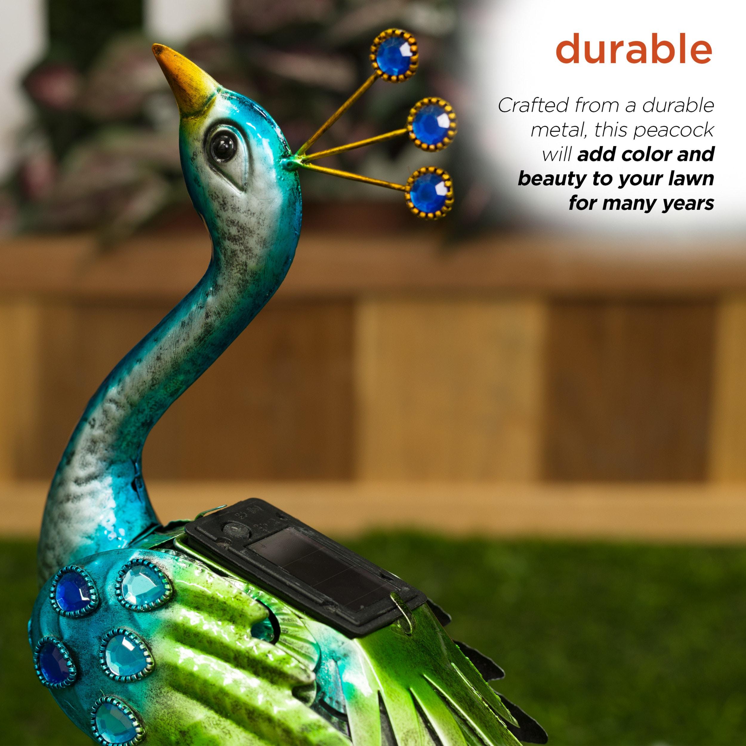 Alpine Corporation LED Solar Garden Peacock: Iron Sculpture, Outdoor Decor, 20" Height
