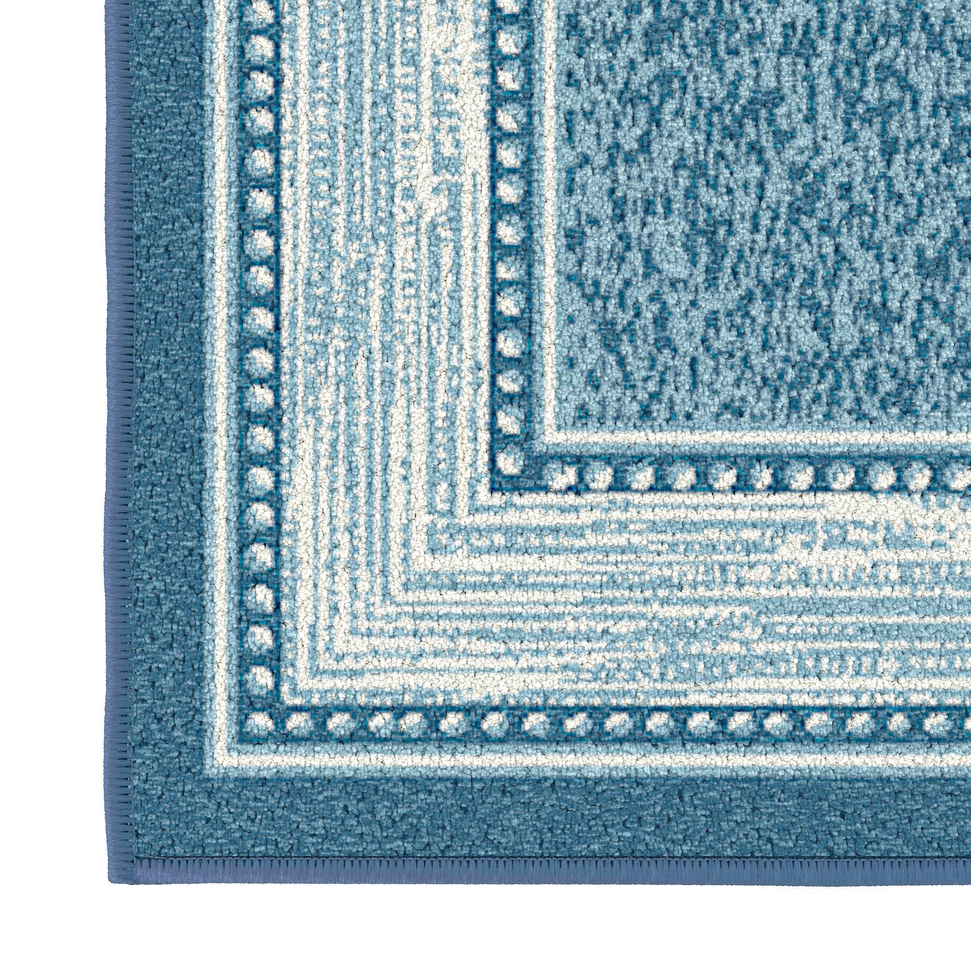 Ottomanson Machine Washable Non-Slip Rubberback Bordered 2x3 Indoor Area Rug, 2'3" x 3', Blue