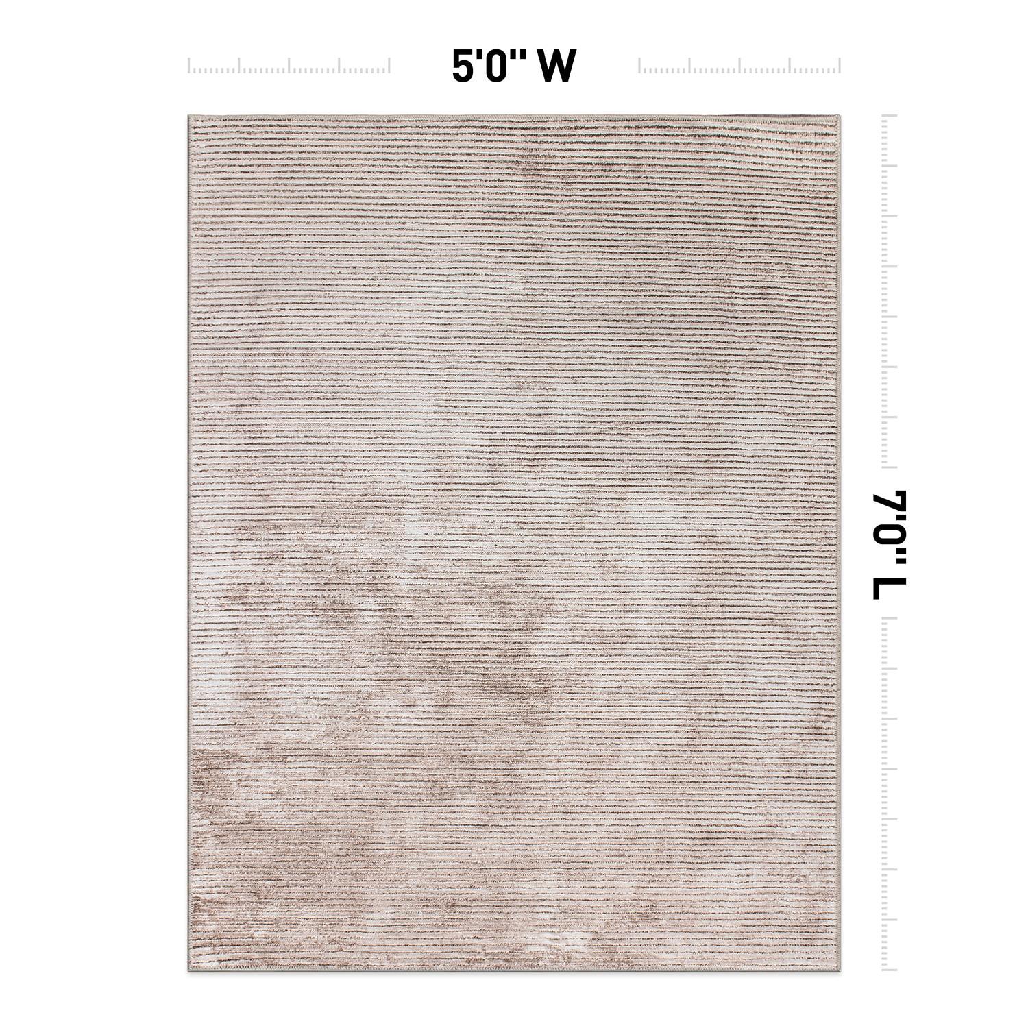 World Rug Gallery Contemporary Distressed Stripe Machine Washable 5'x7' Beige Area Rug