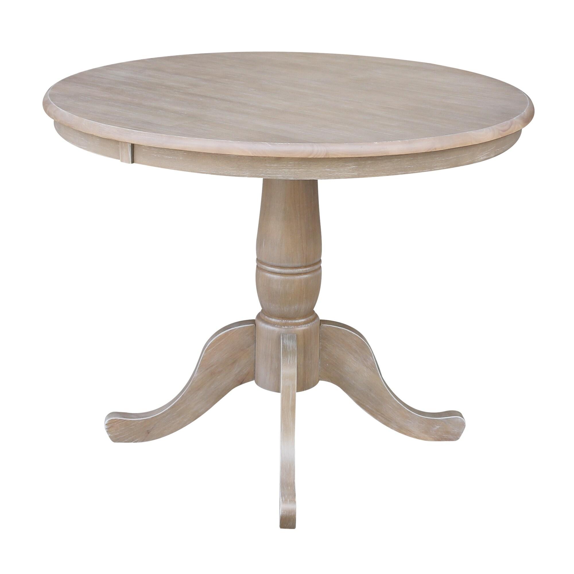 36"x36" Round Pedestal Dining Table Washed Gray Taupe - International Concepts