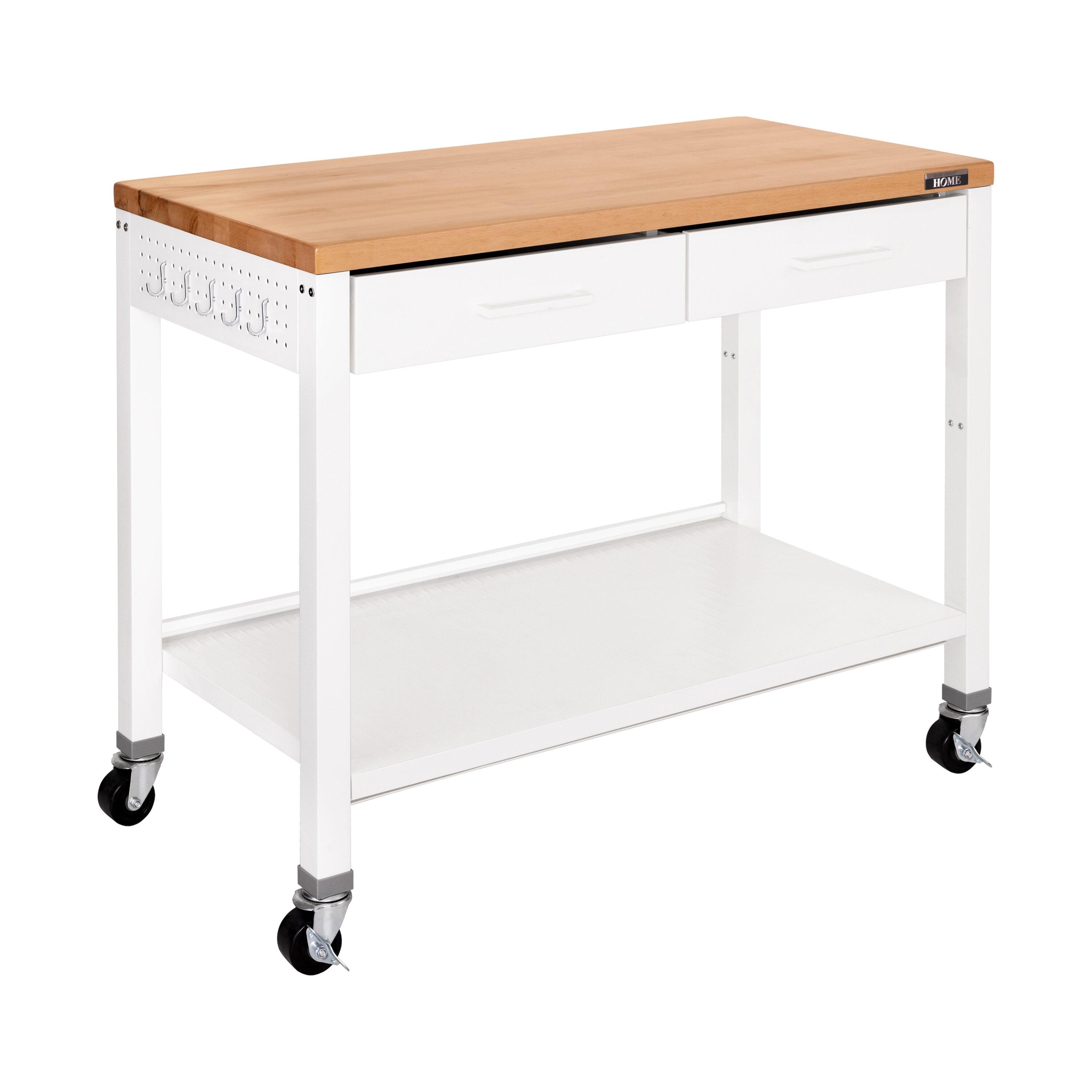48'' Wide Stainless Steel Kitchen Rolling Cart Island with Solid Wood Top