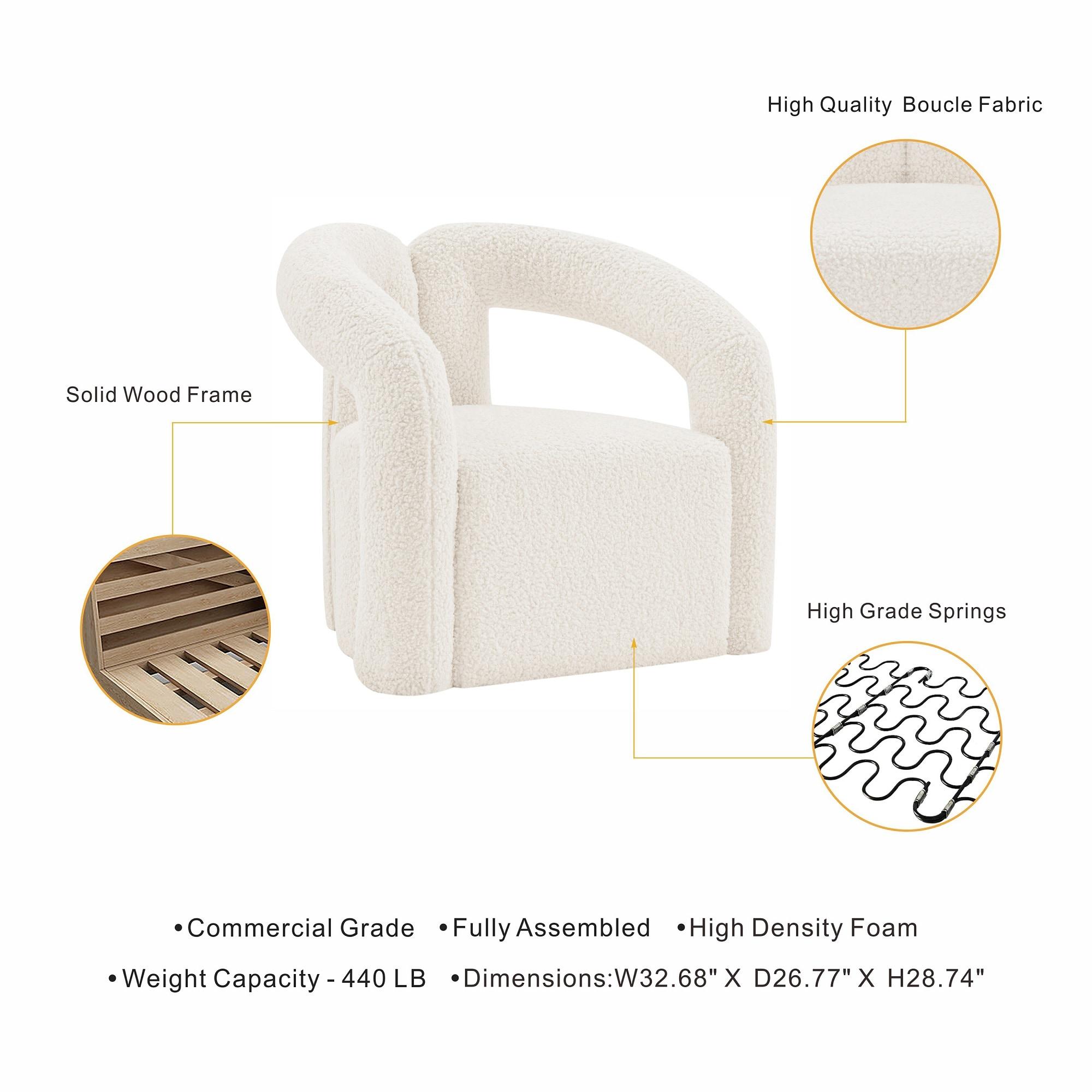 Darian Modern Boucle Upholstered Accent Chair Cream - Manhattan Comfort: Pine Wood Frame, High-Density Foam