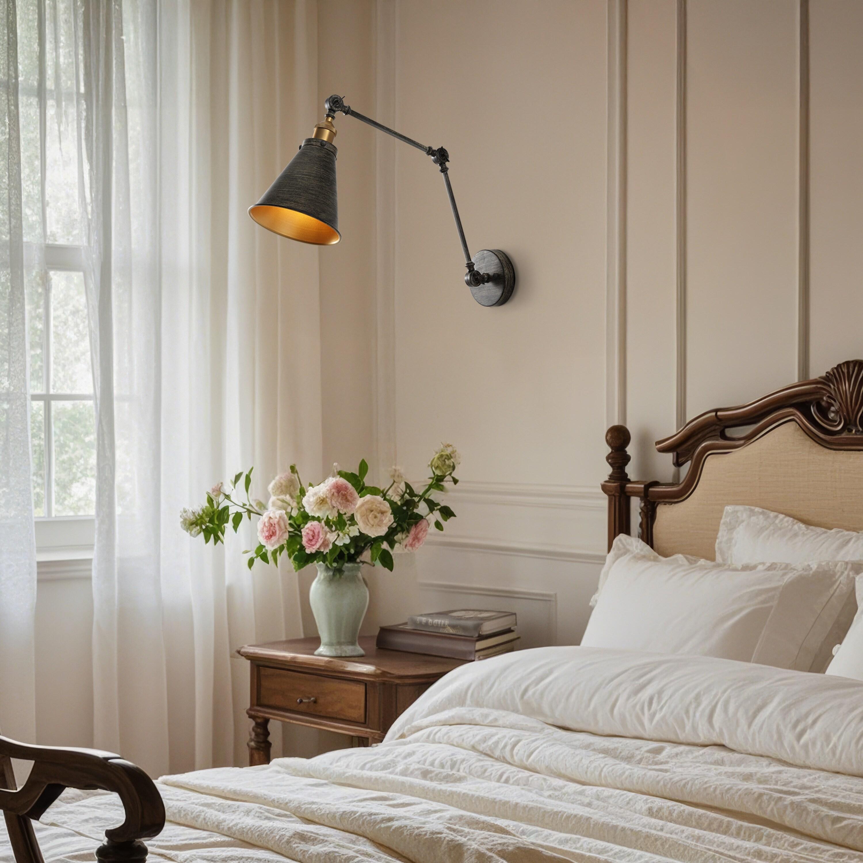 JONATHAN Y Rover 7" Classic Industrial Metal Adjustable Arm LED Wall Sconce, Rustic Dark Gray/Brass Gold