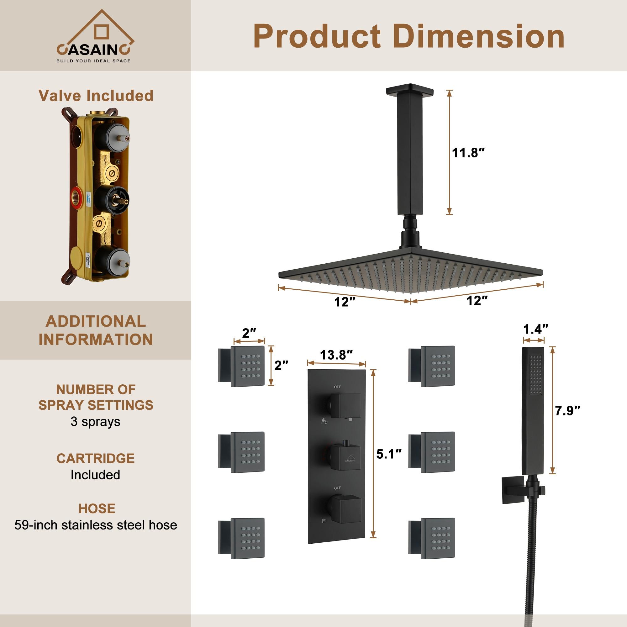 Rainfall Symphony 12inch 3-Function Dual Shower Head Thermostatic Shower System with 3 Sprays Handheld