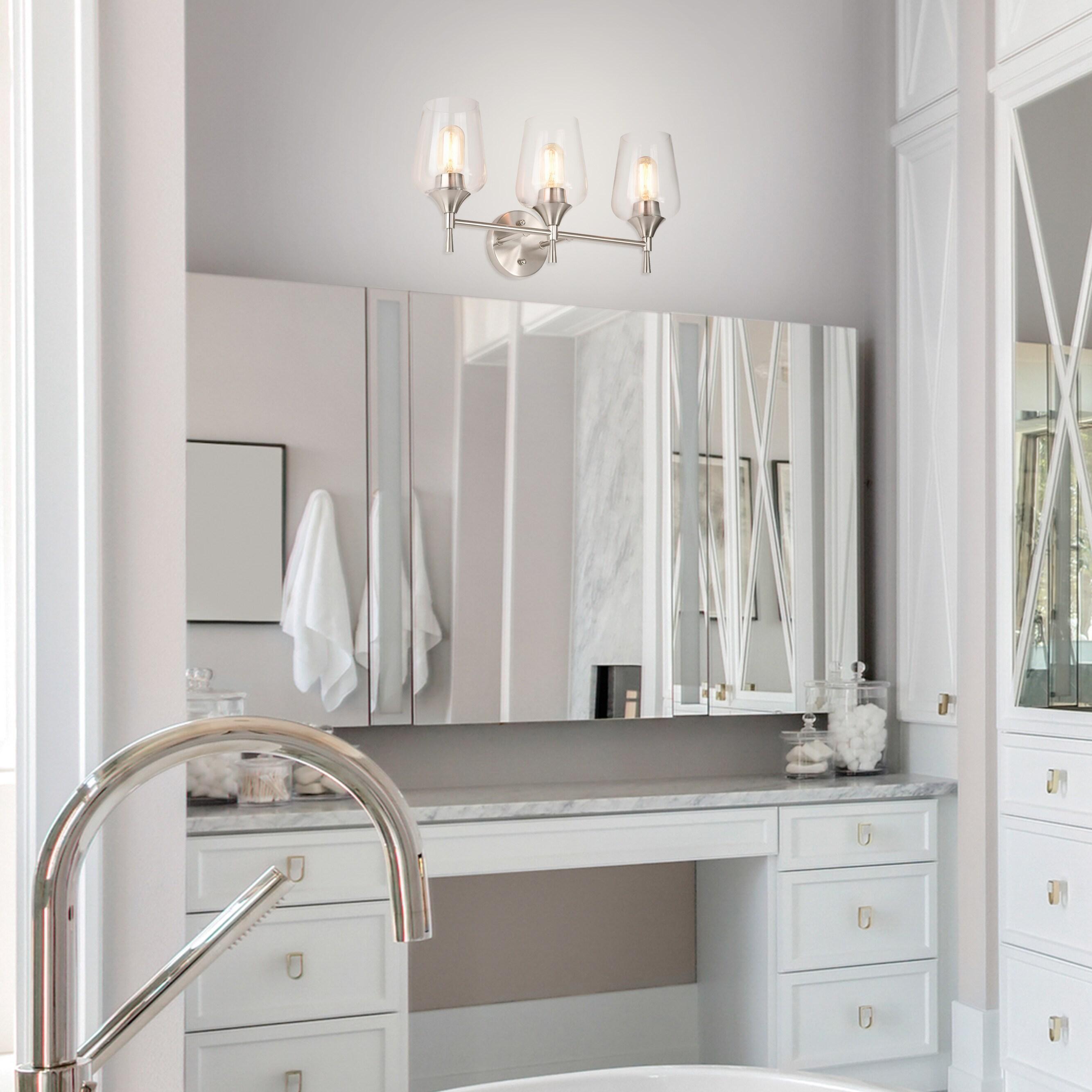 Edvivi 3-Light Vanity Lights, Modern Brushed Nickel with Clear Glass Shade Bathroom Light Fixtures, Wall Light for Mirrors, Bedroom, Living Room, Hallway