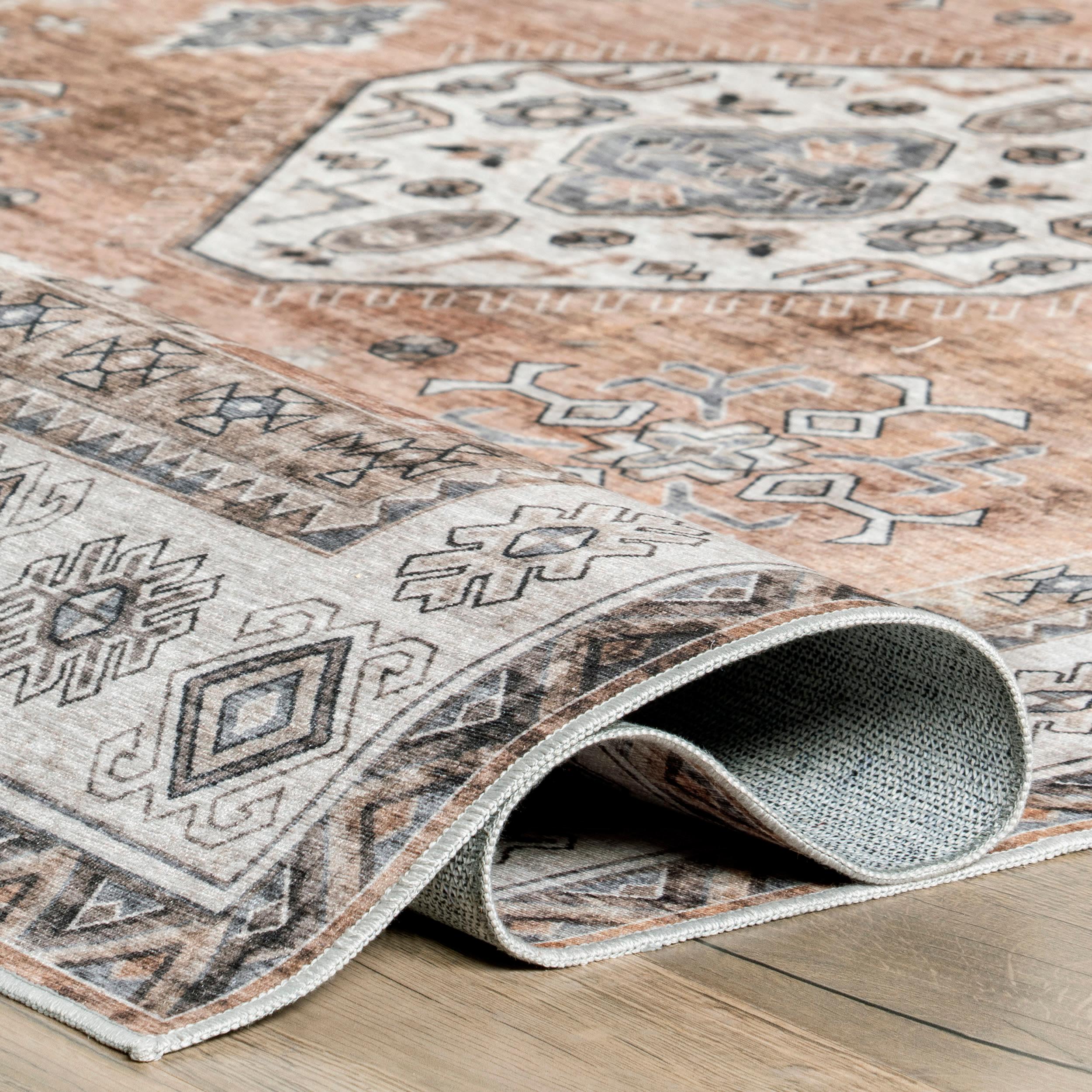 Nuloom Evelina Medallion 6x9 Spill Proof Machine Washable Indoor Area Rug for Living Room Bedroom Dining Room Kitchen, Light Orange/Ivory