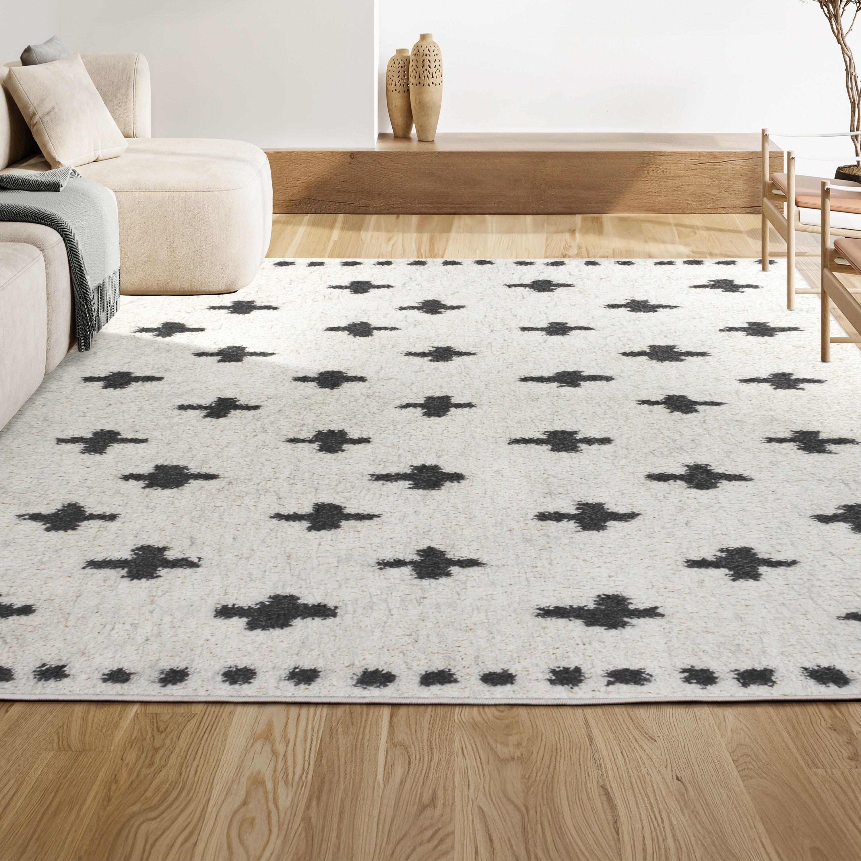 3'x5' Cristo Berber Geometric Shag Area Rug, White/Black - JONATHAN Y