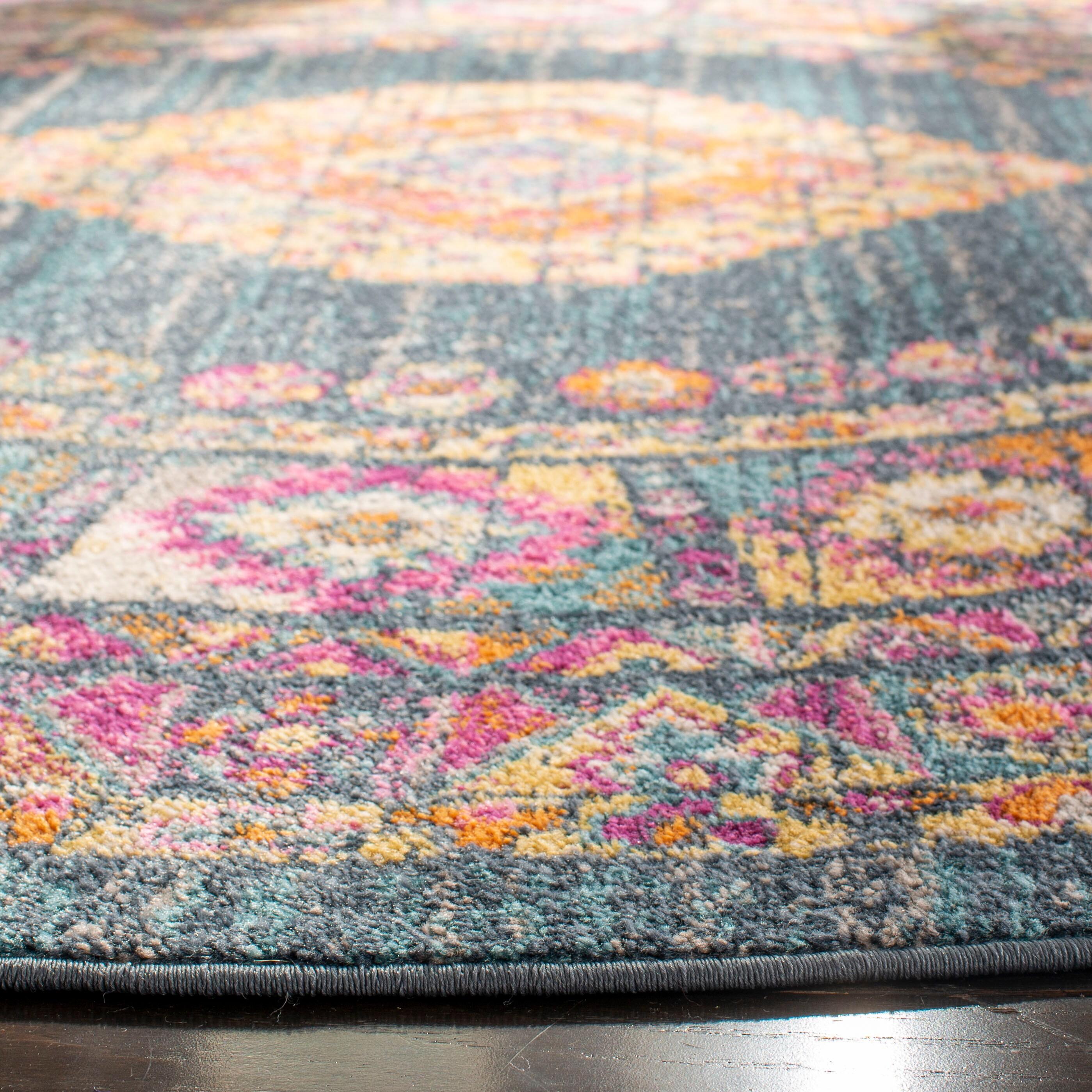 Madison MAD133 Power Loomed Indoor Area Rug - Blue/Fuchsia - 6'7" round - Safavieh.