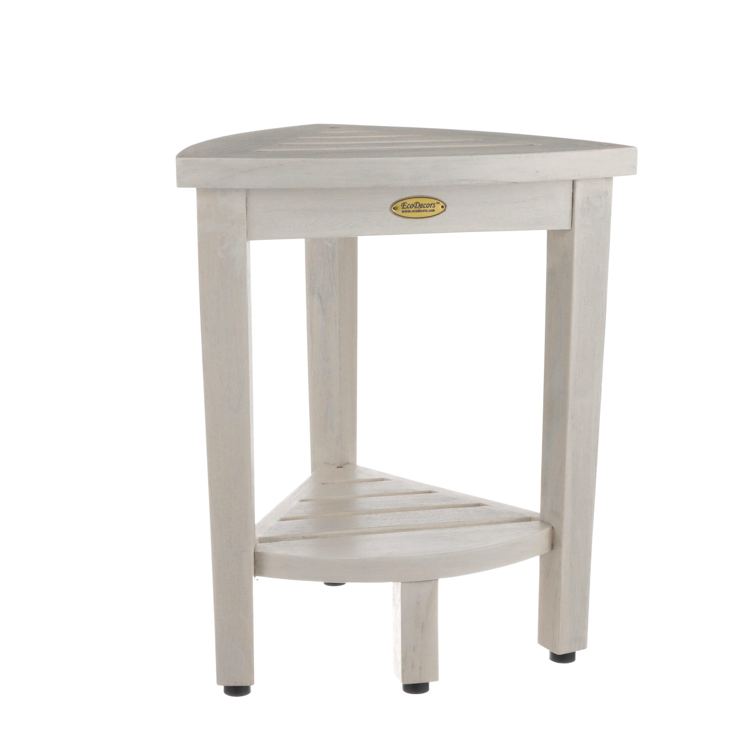CoastalVogue 15" FlexiCorner ED1123 Wide Teak Wood Shower Bench/Stool : Microfiber, Machine Washable, Non-Slip Backing