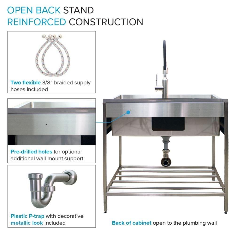 TFH-3622-SS 36'' L x 22'' W Free Standing Laundry Sink with Faucet