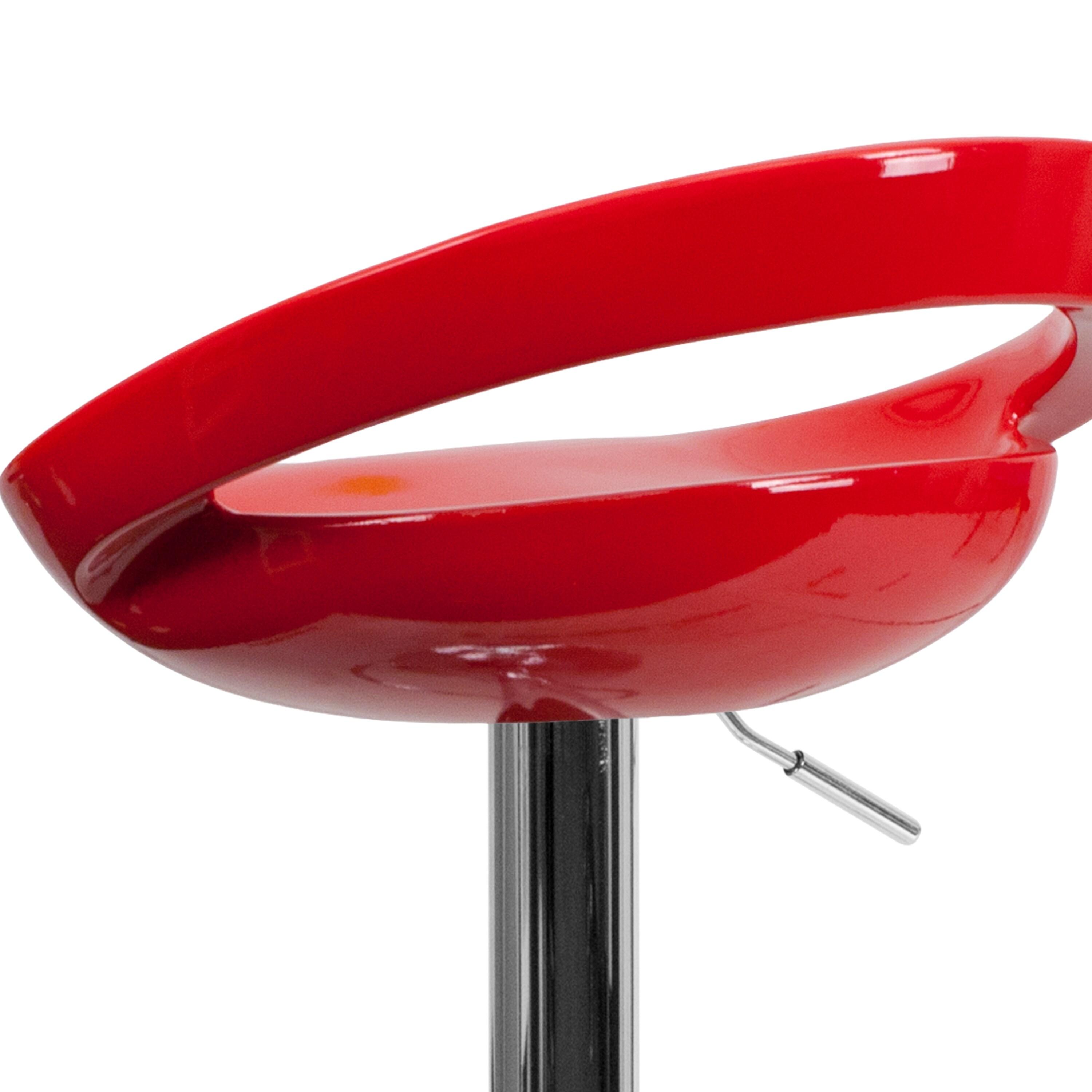 Flash Furniture Contemporary Red Plastic Adjustable Height Barstool with Rounded Cutout Back and Chrome Base