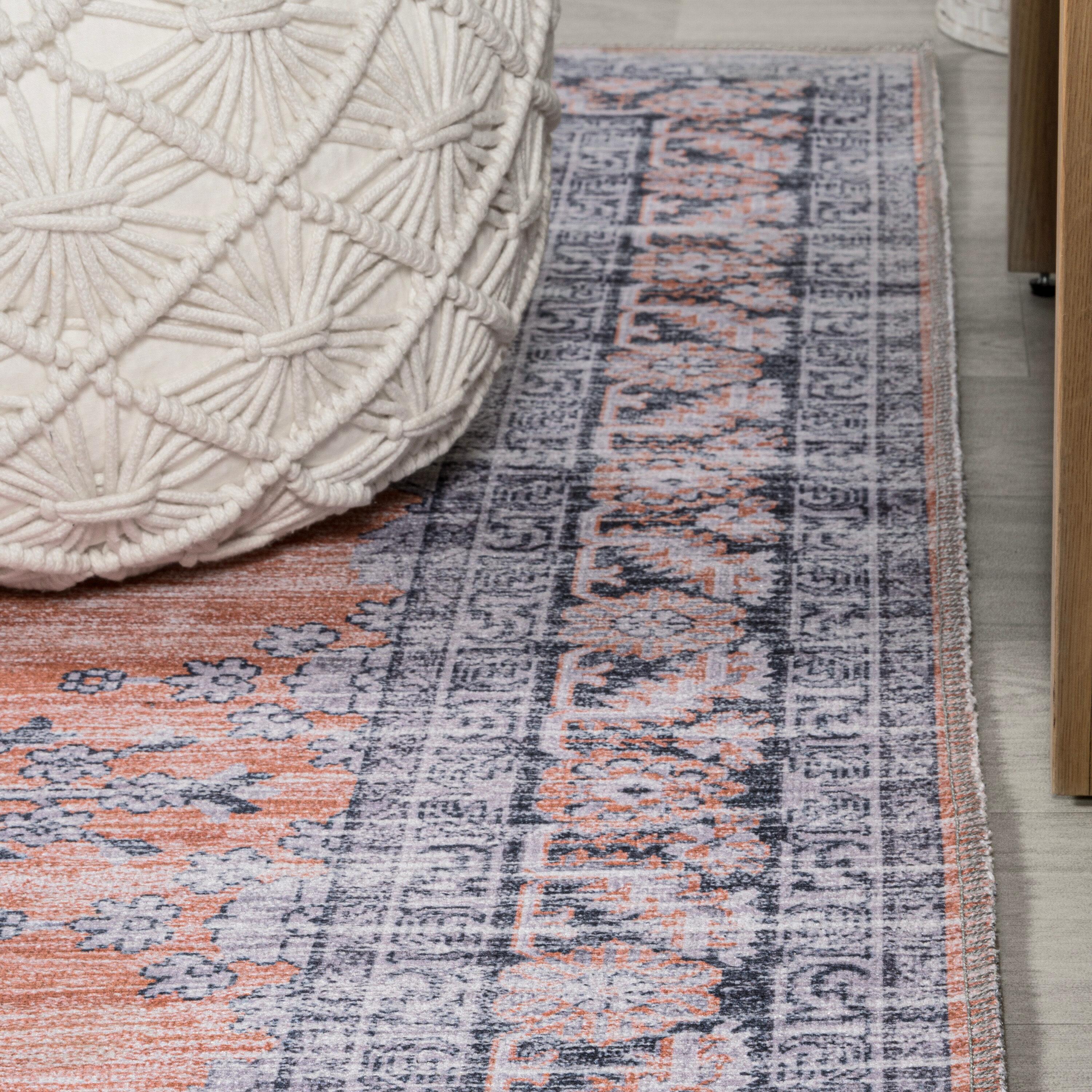 JONATHAN Y Wincer Chenille Cottage Medallion Machine-Washable Orange/Gray 2 ft. x 8 ft. Runner Rug