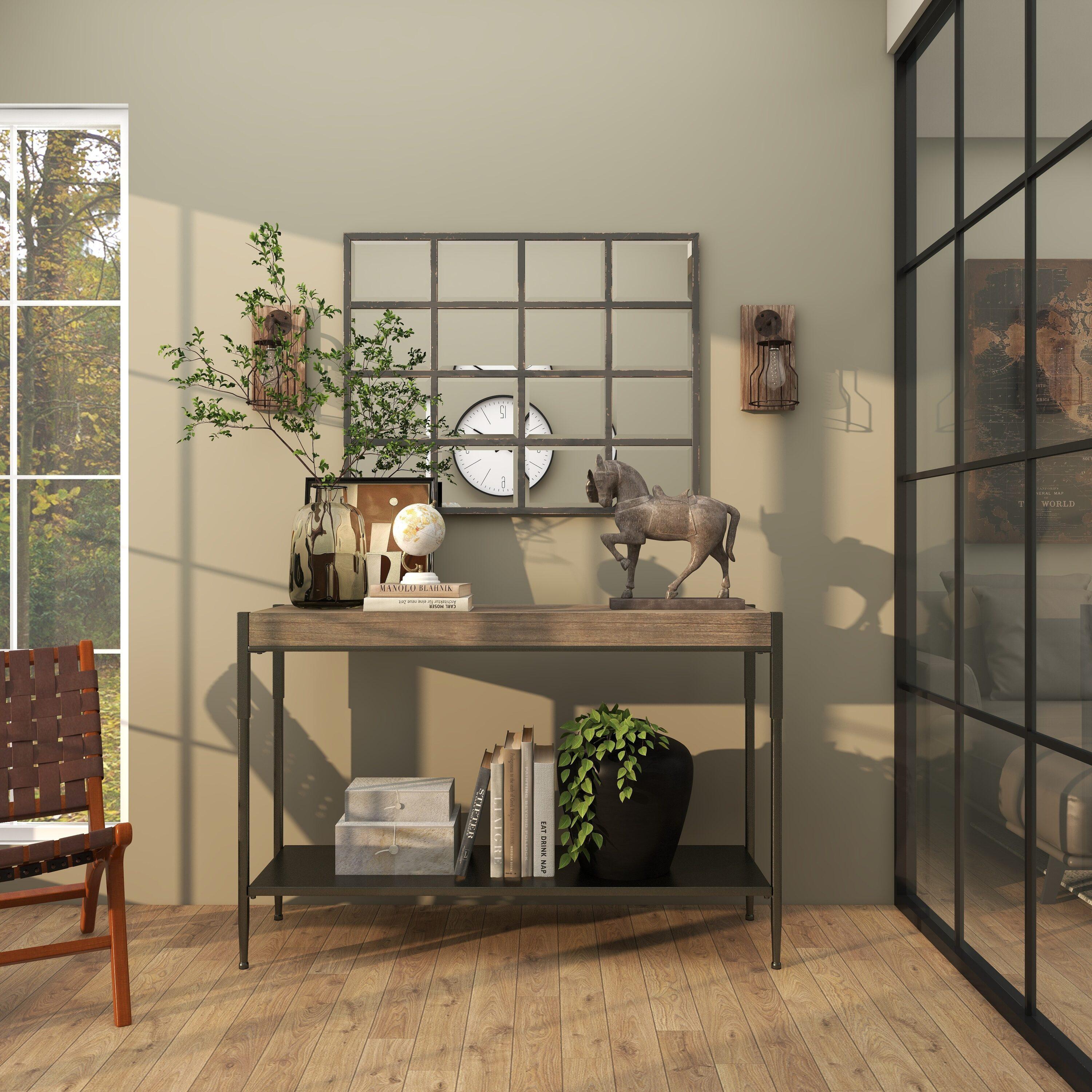 DecMode Industrial Metal Wall Sconce with Wood Backplate and Iron Cage, 6"W x 11"H Features Rustic Brown Finish