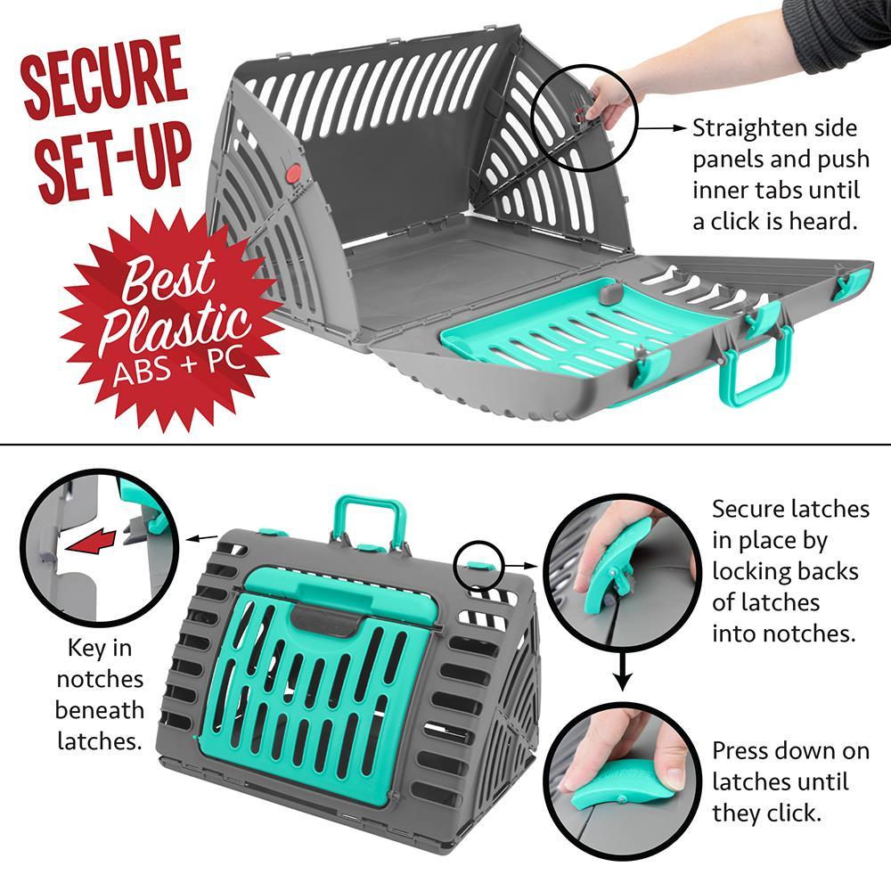 Sport Pet Designs, Foldable Plastic Travel Cat Carrier, Waterproof Bed included, 35 lb Limit, Gray