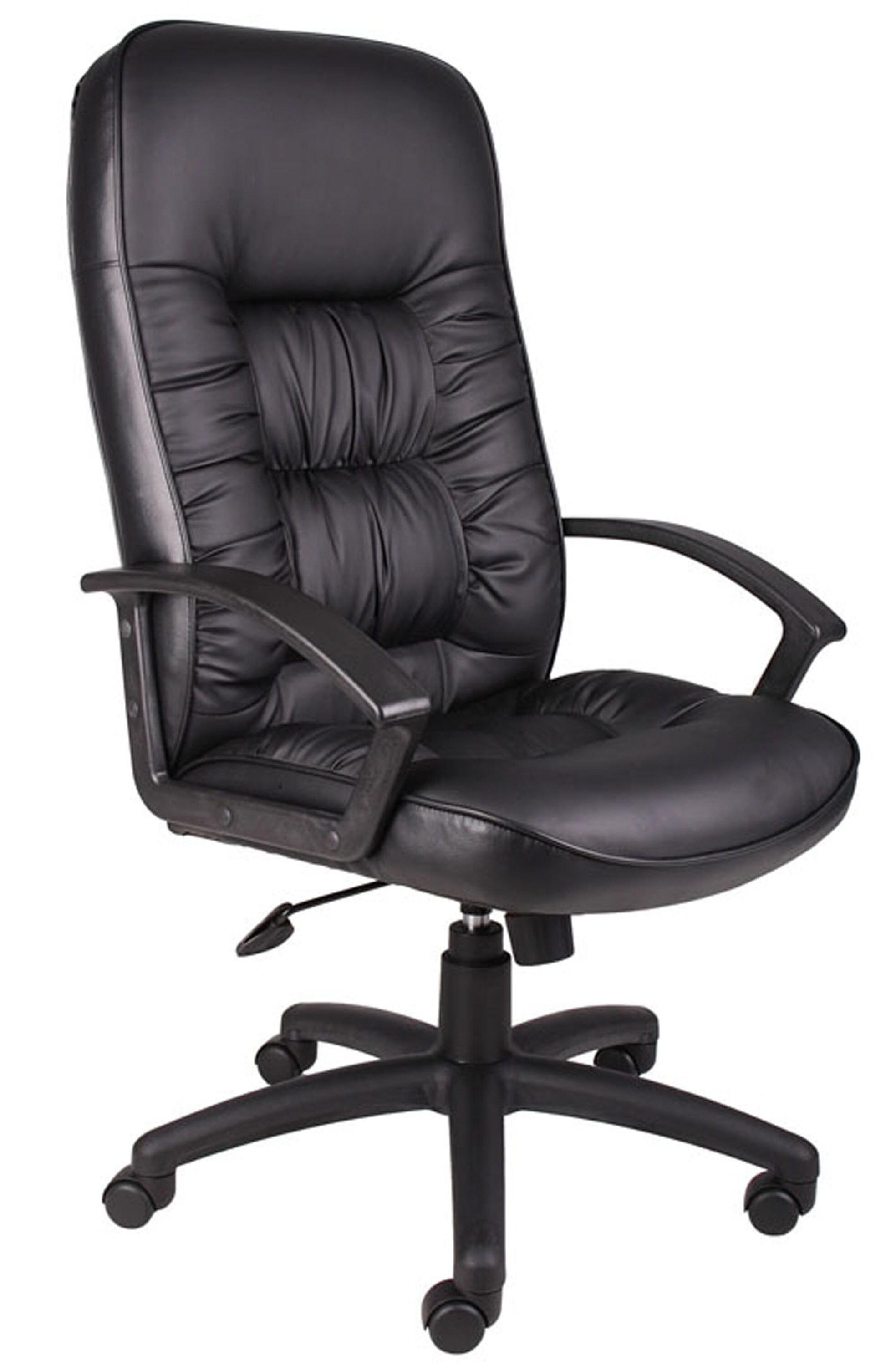 High Back LeatherPlus Chair Black - Boss Office Products: Ergonomic, Adjustable, Swivel, Casters/Wheels