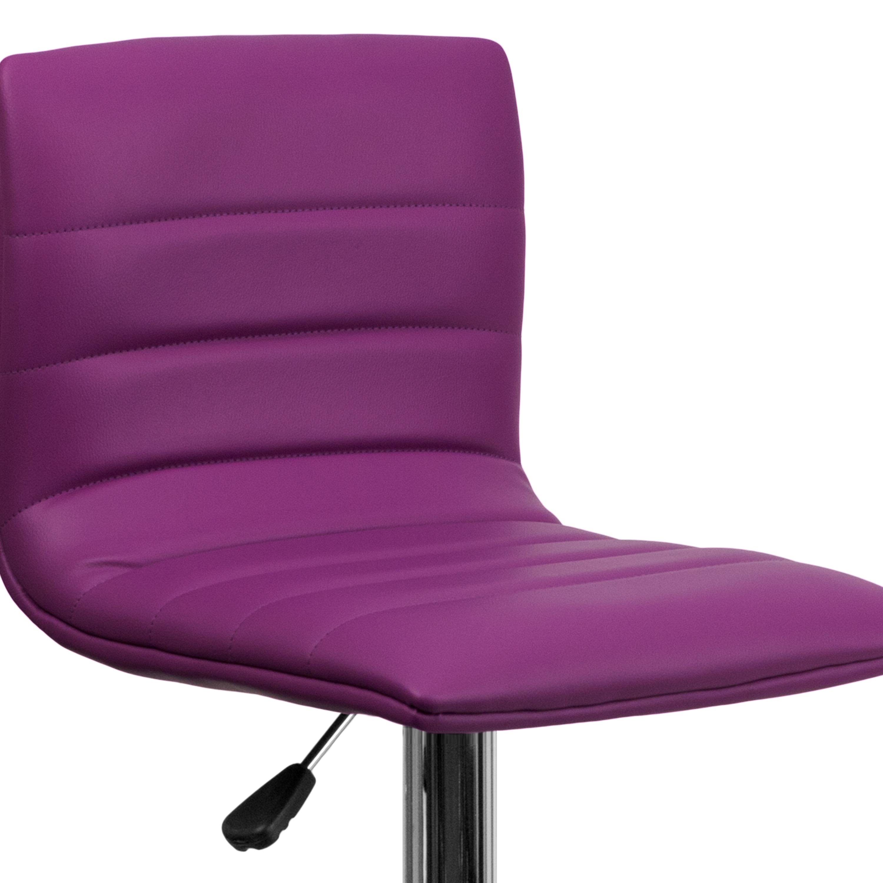 Flash Furniture Modern Purple Vinyl Adjustable Bar Stool with Back, Counter Height Swivel Stool with Chrome Pedestal Base