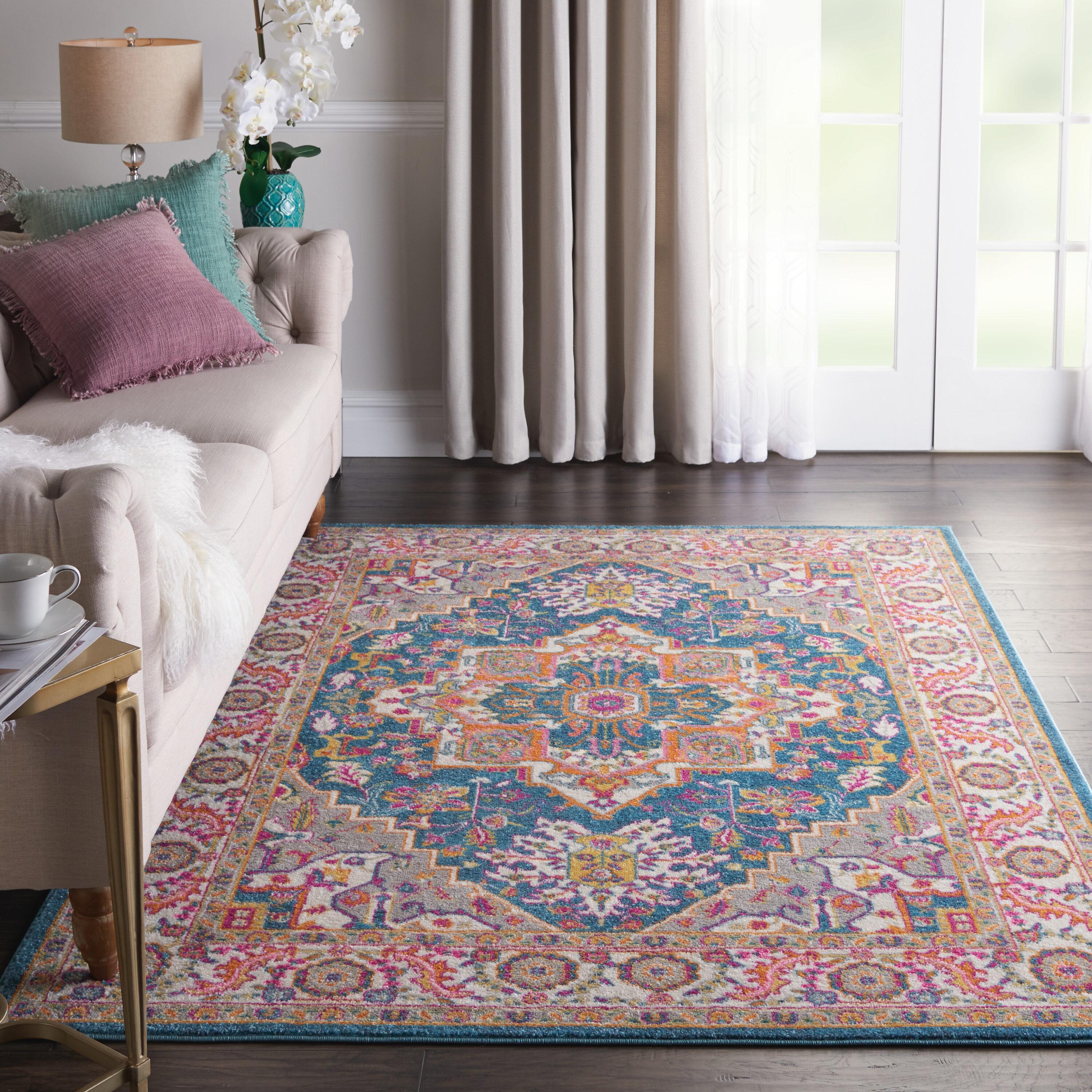 Nourison Passion Colorful Center Medallion Area Rug Teal Multicolor 5'3" x 7'3"
