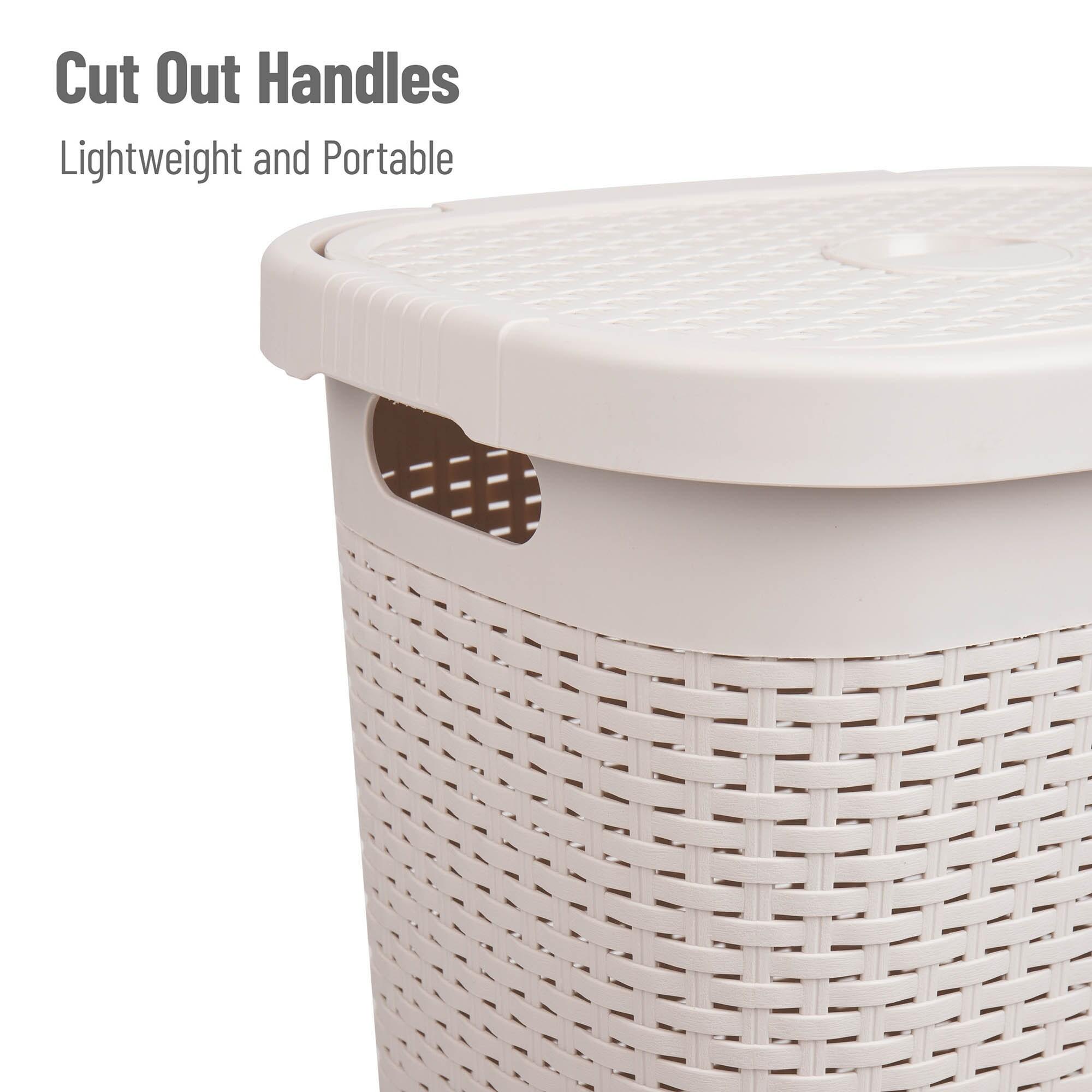 Mind Reader Mind Reader 50L Slim Laundry Hamper, Clothes Basket, Lid, Wicker Design, Plastic