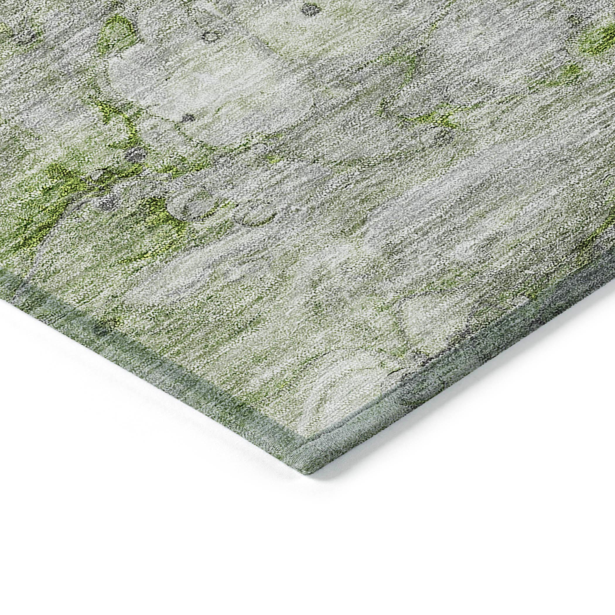 Olive and Gray Abstract Washable Synthetic 9' x 12' Rug