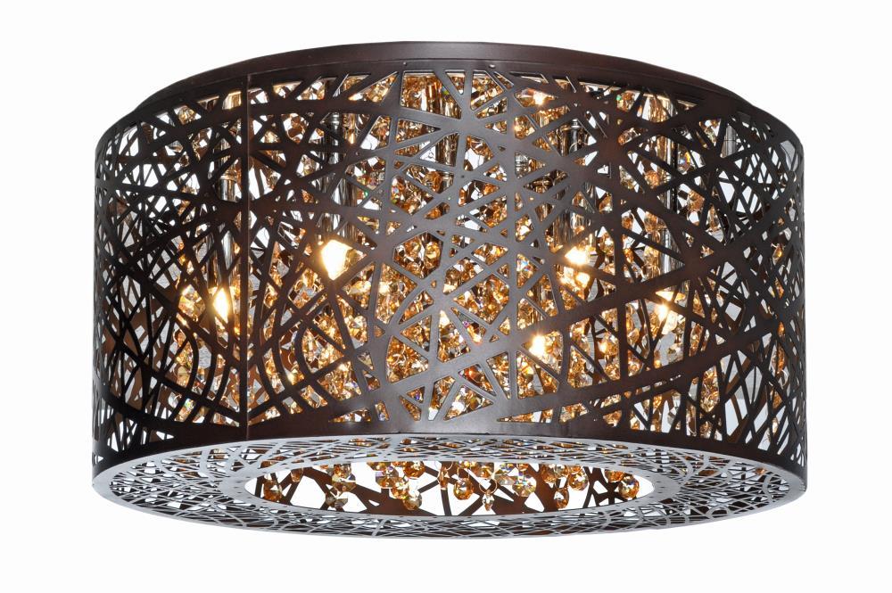 Bronze Crystal Drum LED Flush Mount Light